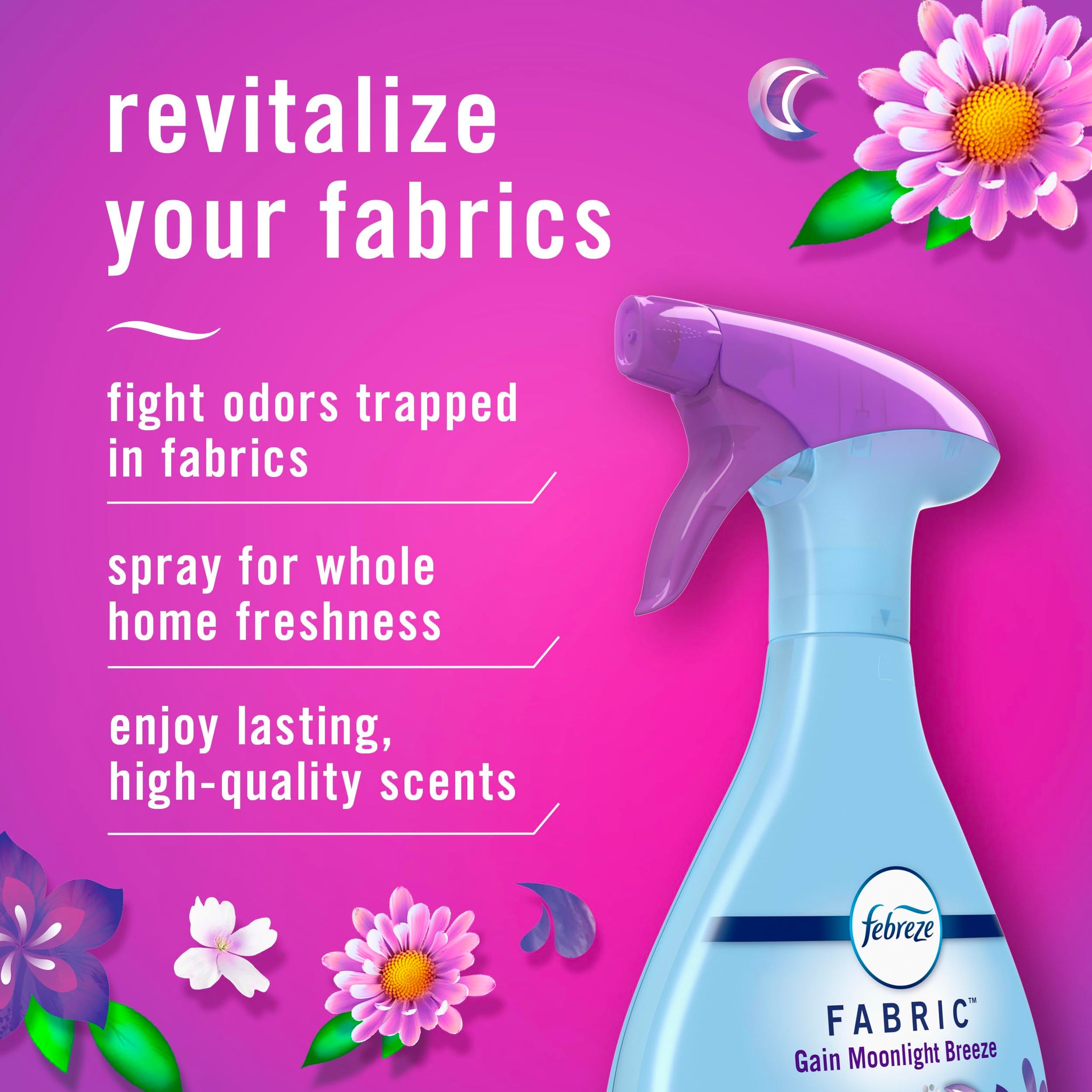 Febreze Fabric Spray, Air Freshener, Odor-Fighting Fabric Refresher, Couch and Linen Spray, Sneaker Balls Alternative, Multi-Use, Gain Moonlight