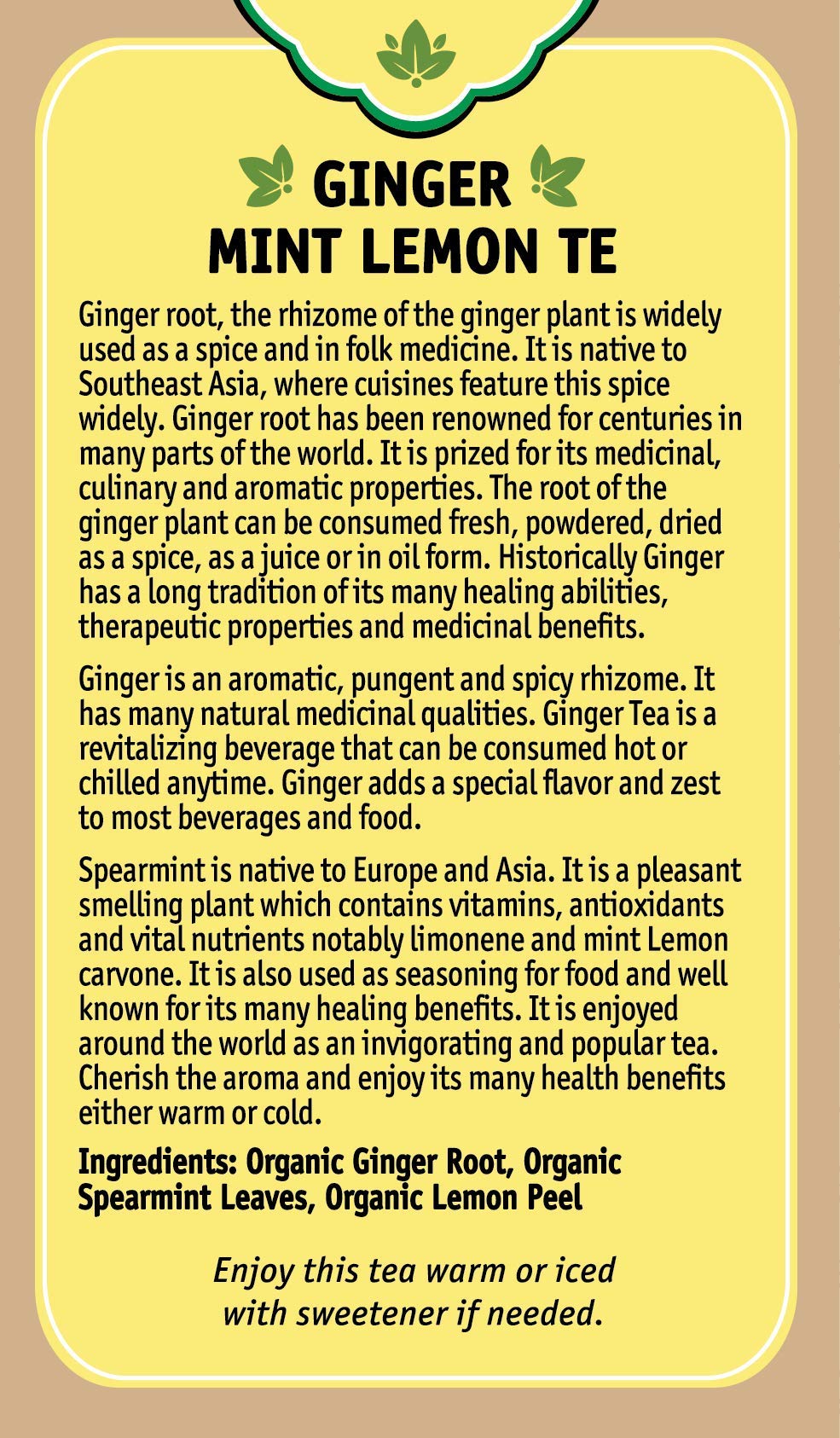 Herbal Cup Ayurveda Ginger Tea, No Caffeine Organic Herbal Teas (Organic Mint Lemon Tea, 16 Count (Pack of 6))