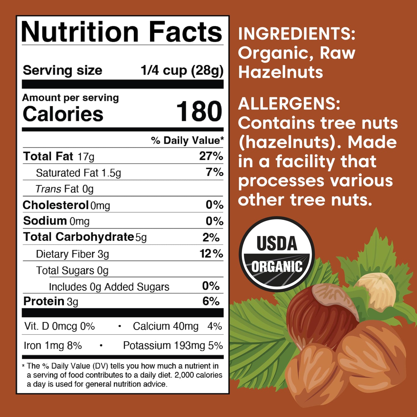 Wilderness Poets, Organic, Pacific Northwest-Grown Hazelnuts - Raw, Whole Nuts with Skins, No Shells. Bulk Size (32 Ounce - 2 Pound)