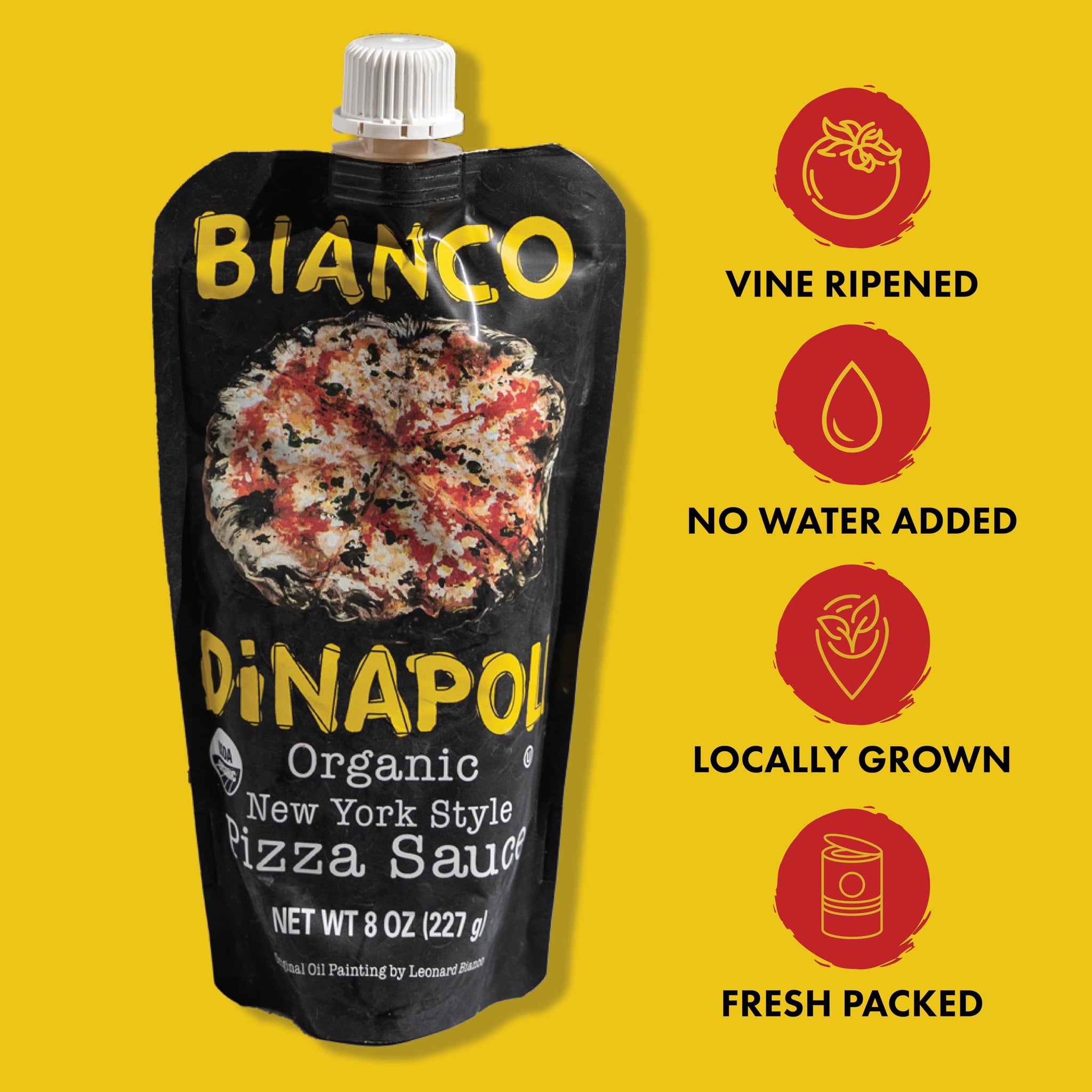 Bianco DiNapoli Organic NY Style Pizza Sauce, 8 Oz Pouch (Pack of 8), Vine Ripened California Grown Tomatoes, with Garlic, Spices, & Olive Oil