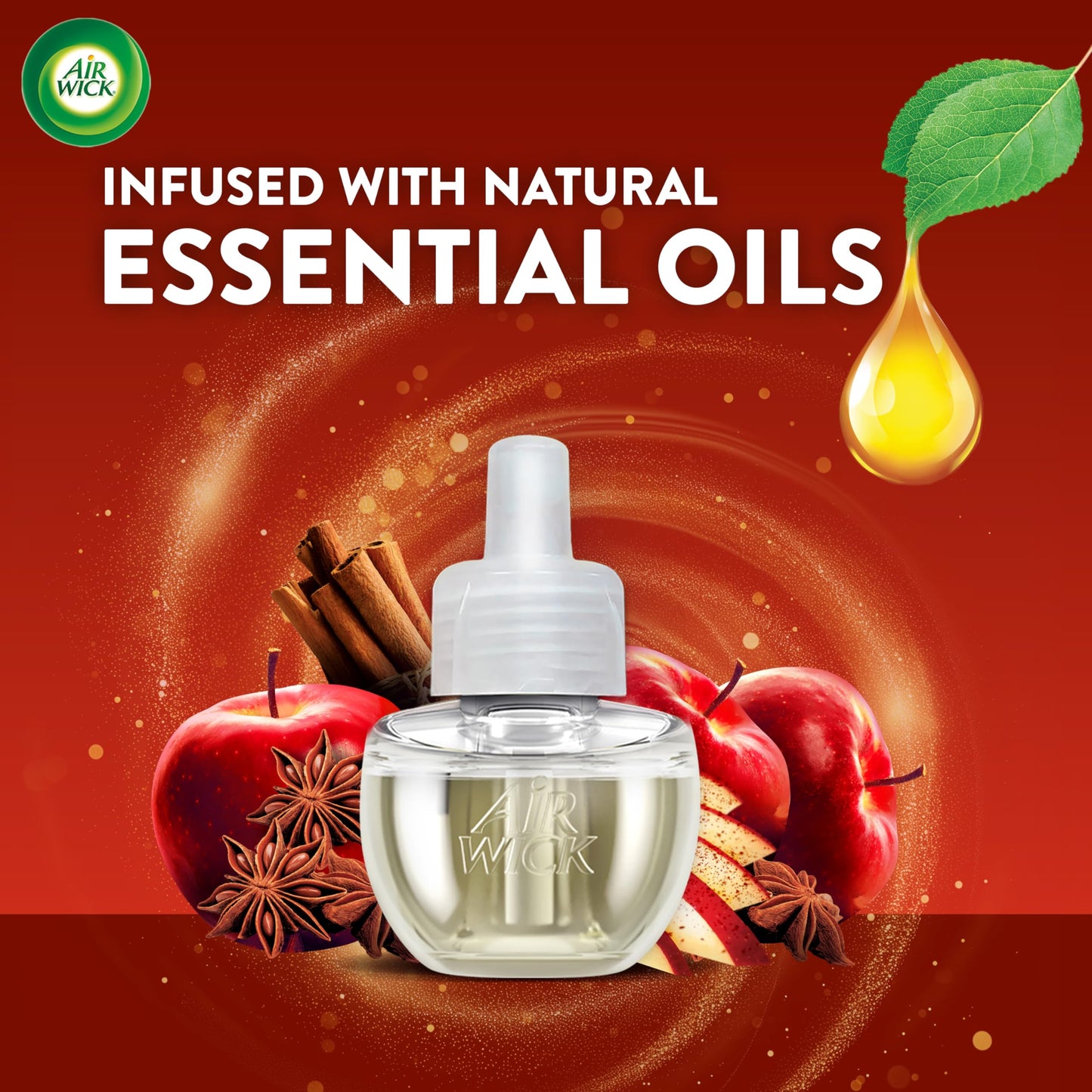 Air Wick Plug-In Scented Oil Refills, 6 Count, Apple Cinnamon Medley, Air Freshener, Essential Oils