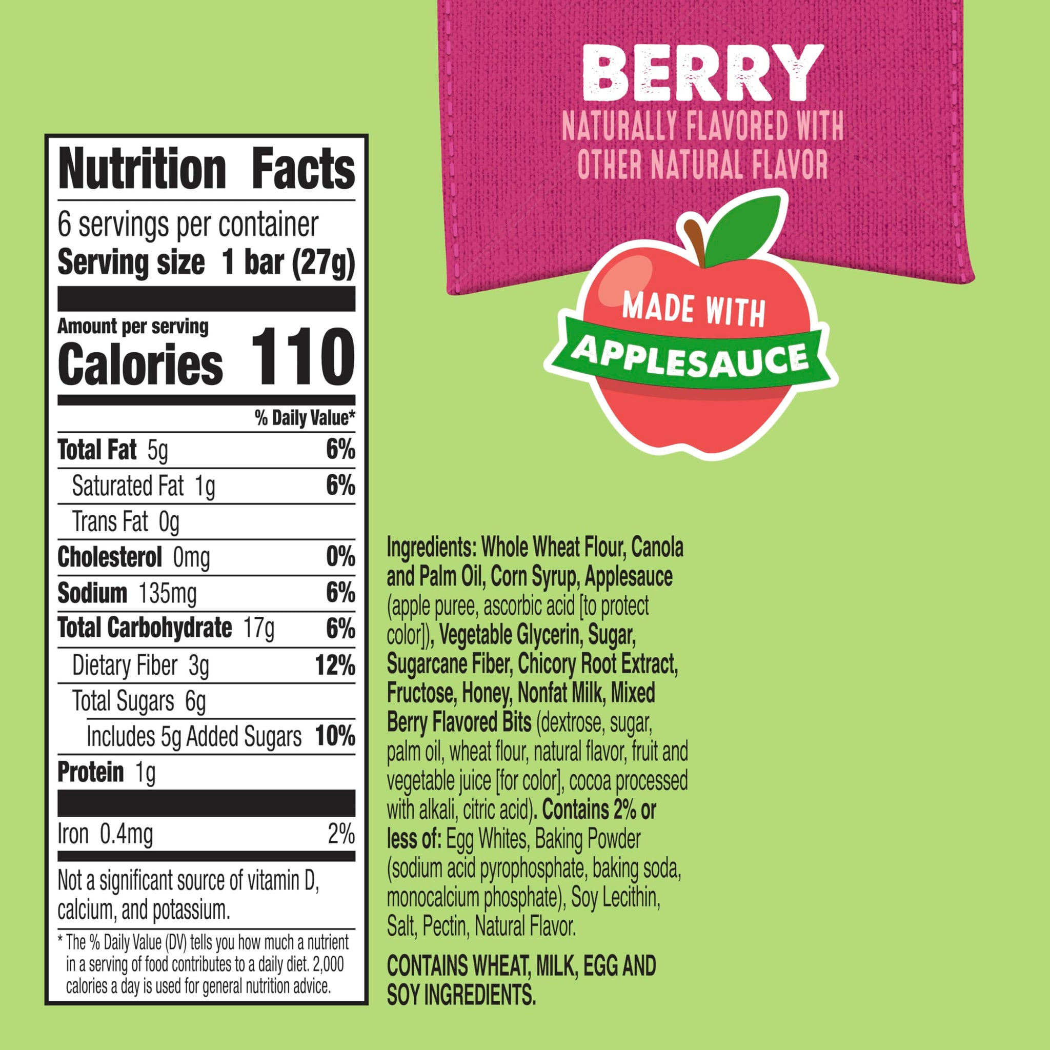 Mott's Soft Baked Bars, Berry, Made with Applesauce, 6 Ct, 5.76 oz