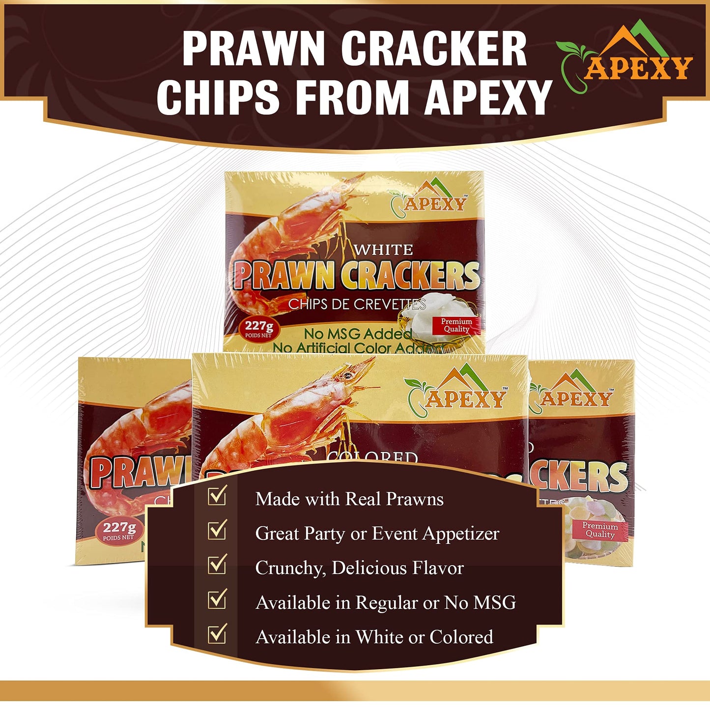 APEXY Authentic Prawn Crackers Uncooked, Crispy and Delicious Shrimp Chips for Party Appetizers and Snacks, No MSG, Cook and Serve, 8 oz (227g), Pack