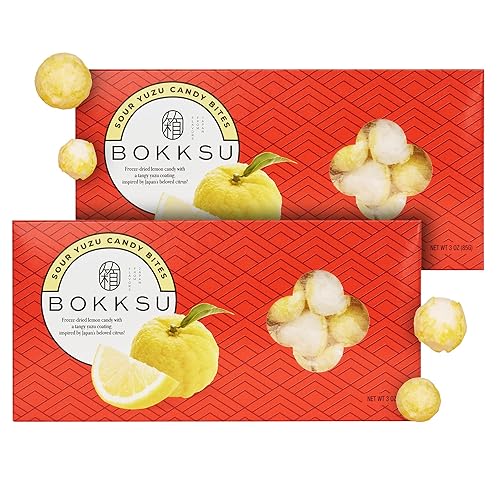 Bokksu Sour Yuzu Candy Bites - 2-Pack Freeze-Dried Sour Candy Dusted with Real Yuzu Powder, Crunchy, Melt in Your Mouth, Bite-Sized, Japanese-Inspired