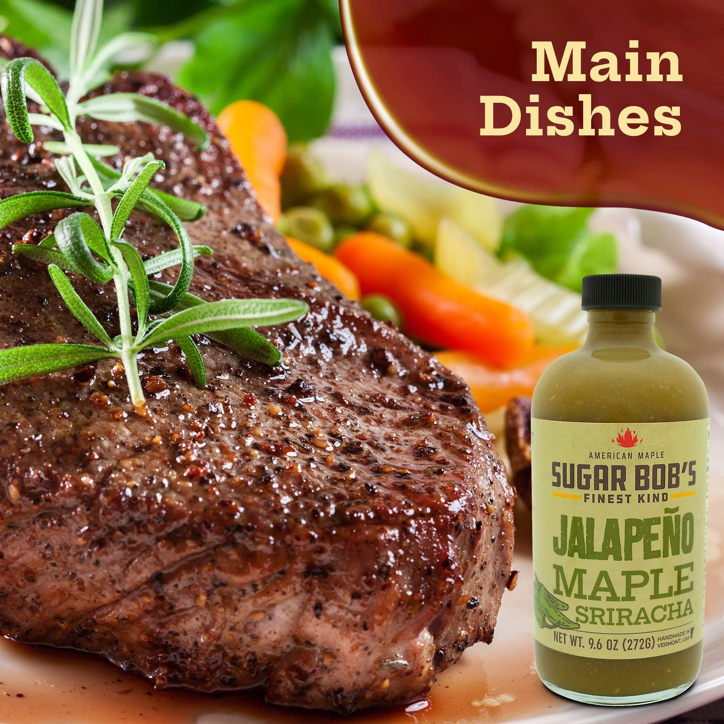 Sugar Bob’s Finest Kind - Jalapeno Maple Sriracha Hot Sauce, Garlic Sriracha Sauce with Fresh Jalapeno Peppers, Net Weight 9.6 oz