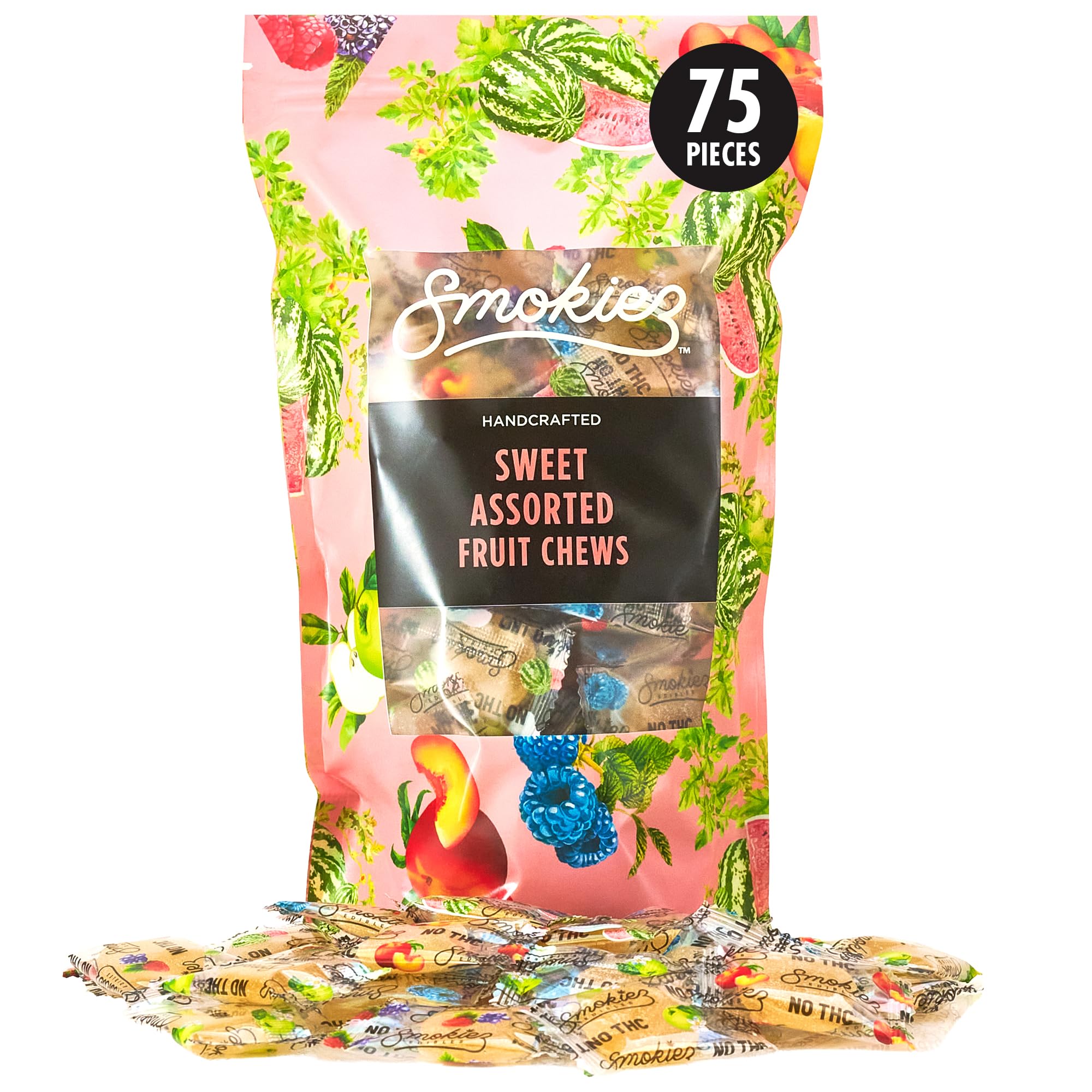 Smokiez Sweet Assorted Fruit Chews - 75 Pieces Individually Wrapped Candy | Vegan Friendly, Gluten Free Soft & Chewy Mixed Fruit Sweets for Sharing