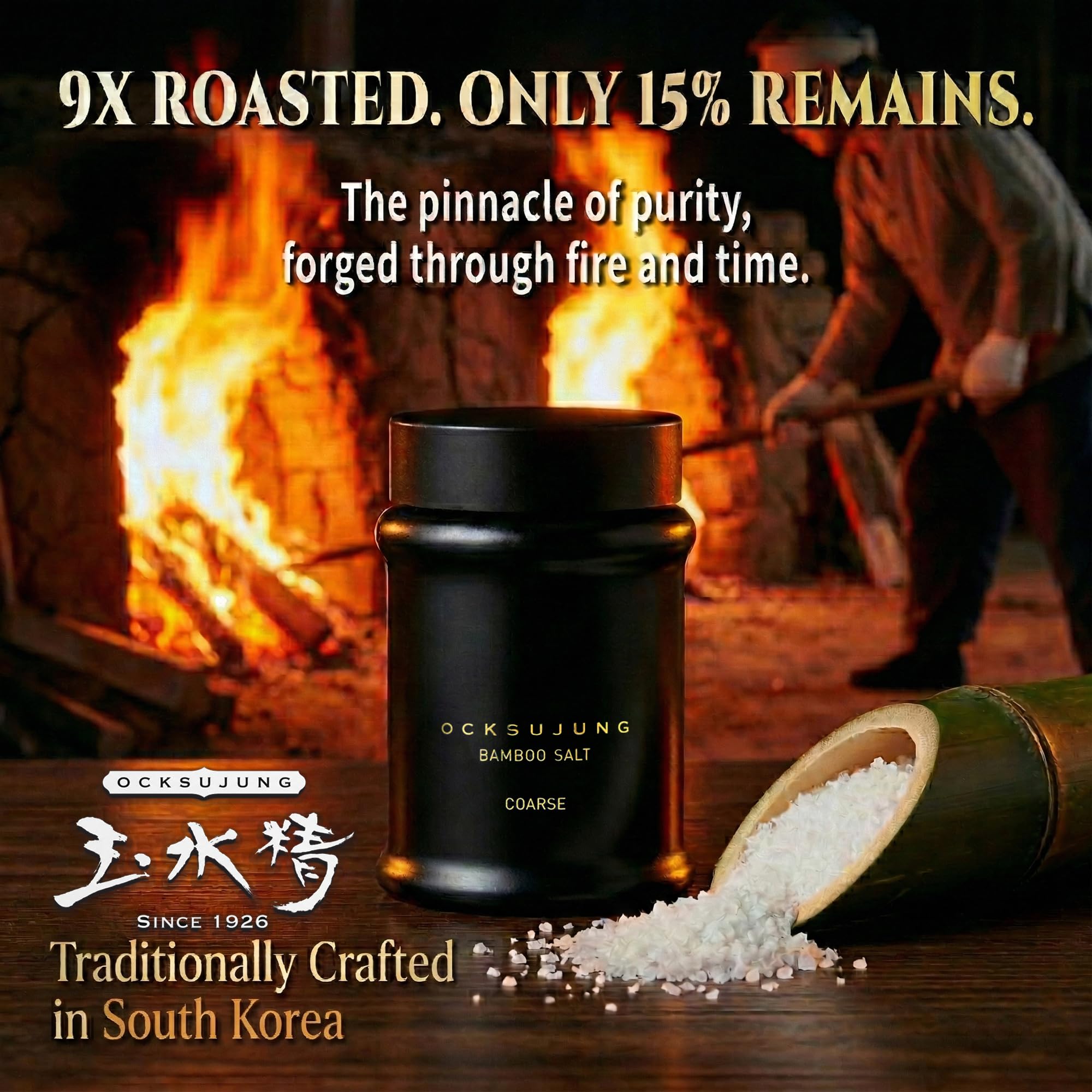 ONHWA 9X Roasted Bamboo Salt, Fine Grain Korean Bamboo Salt for Gourmet Cooking and Everyday Seasoning, 7.05 oz (200g)