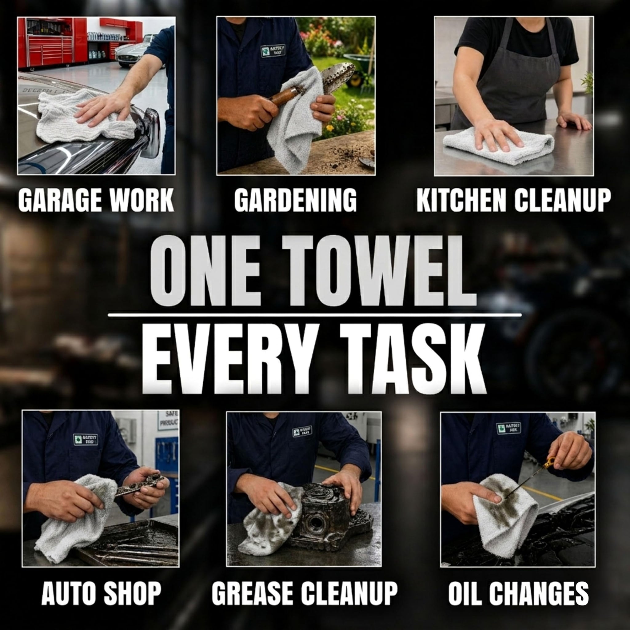 SupremePlus Shop Towels (White, 25-Pack) - Bulk Cleaning Towel in a Bag, Mechanic Cotton Wipes for Car Maintenance, Auto Mechanics & Garage, Wipe