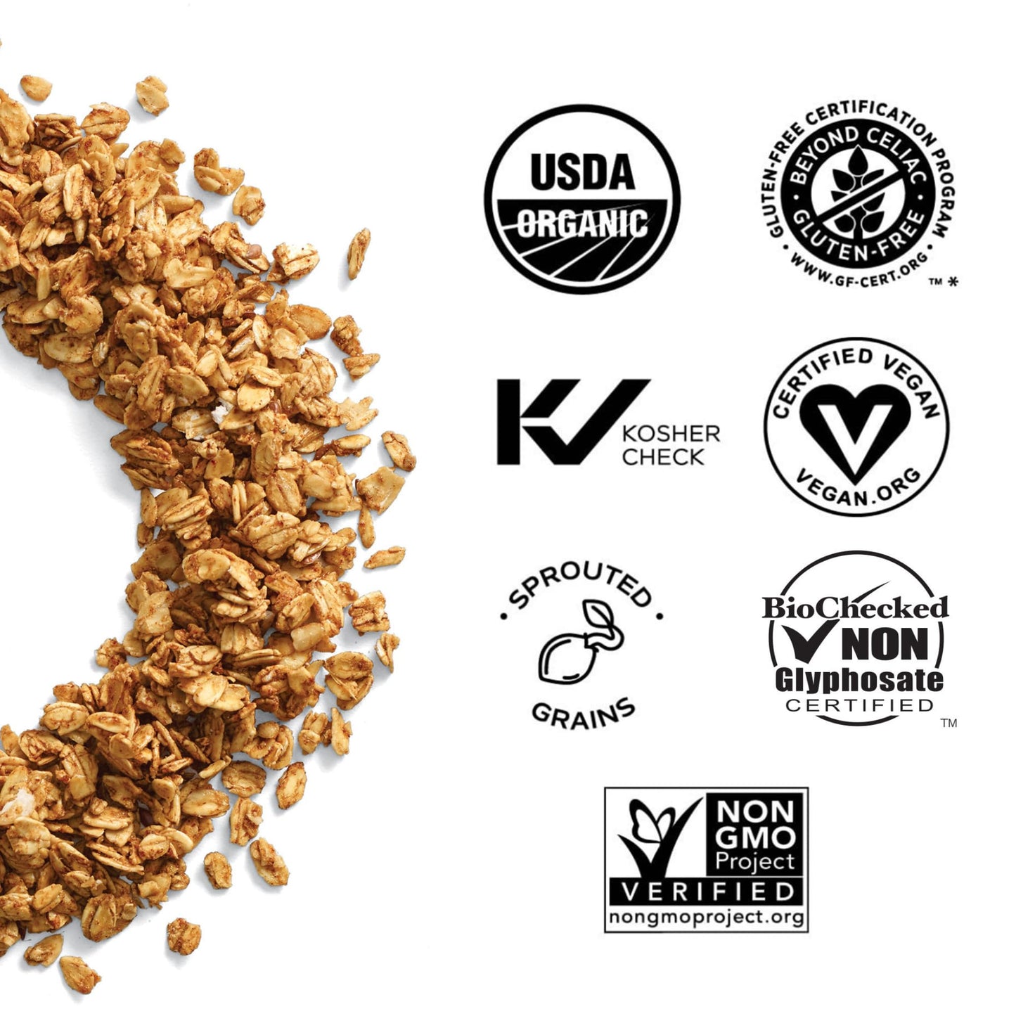 One Degree Organics Sprouted Oat Cinnamon Flax Granola Cereal, Glyphosate-Free, USDA Organic, Gluten-Free, Non-GMO, Vegan, Yogurt Smoothie Bowl