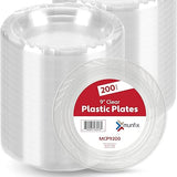 Munfix 200 Clear Plastic Plates Set - 9 Inch Plastic Dinner Plates, Disposable Plates Bulk Pack, Party Plates for BBQ, Picnic, Parties, Travel