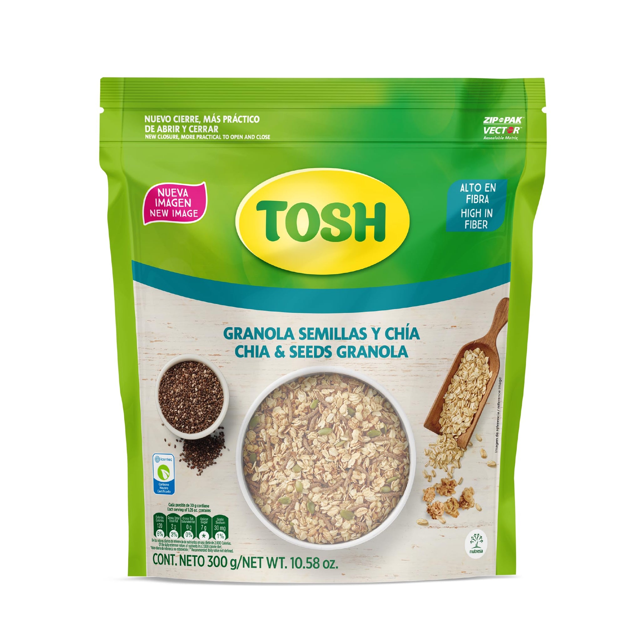 Tosh, Granola with Chia & Seeds, Cholesterol-Free, 10.5 Ounce, Pack of 3.