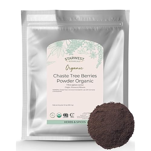 Starwest Botanicals Chaste Tree Berries Powder Organic - Dried Herb for Chasteberry Tea, Vitex Agnus Castus, Certified Kosher, Non-GMO - Bulk 1 lb Bag