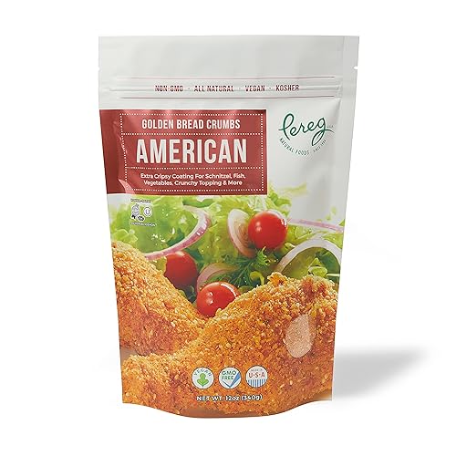 Pereg Golden Crisp Bread Crumbs American (12 Oz) - Cripsy Seasoned Breadcrumbs for Coating & Stuffing - Coat Burger, Schnitzel, Vegetables, Meatballs - Kosher Certified - Resealable Packaging