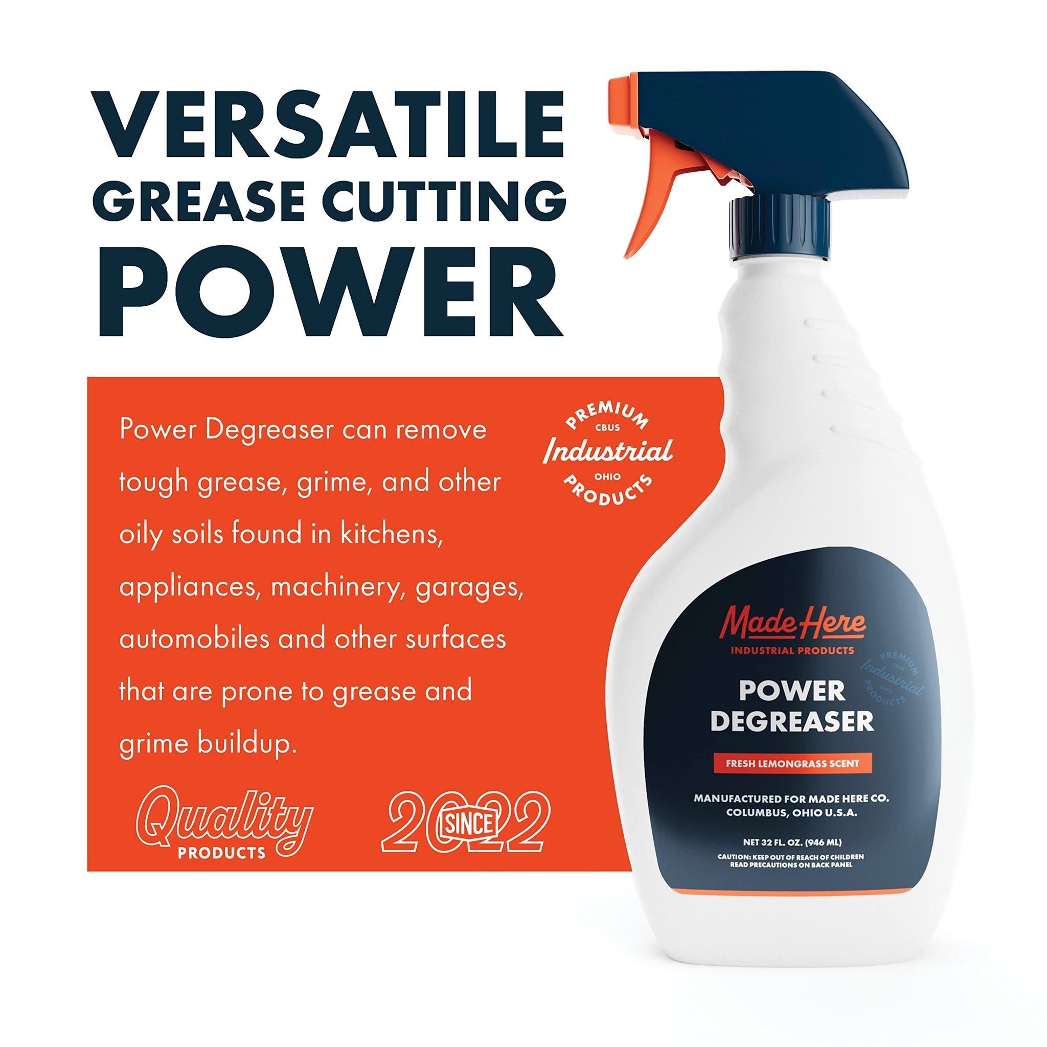 Made Here Co. Professional Strength Degreaser for Kitchens, Industrial pH Neutral and Biodegradable Easy Spray & Wipe,Lemongrass Scent,Safely