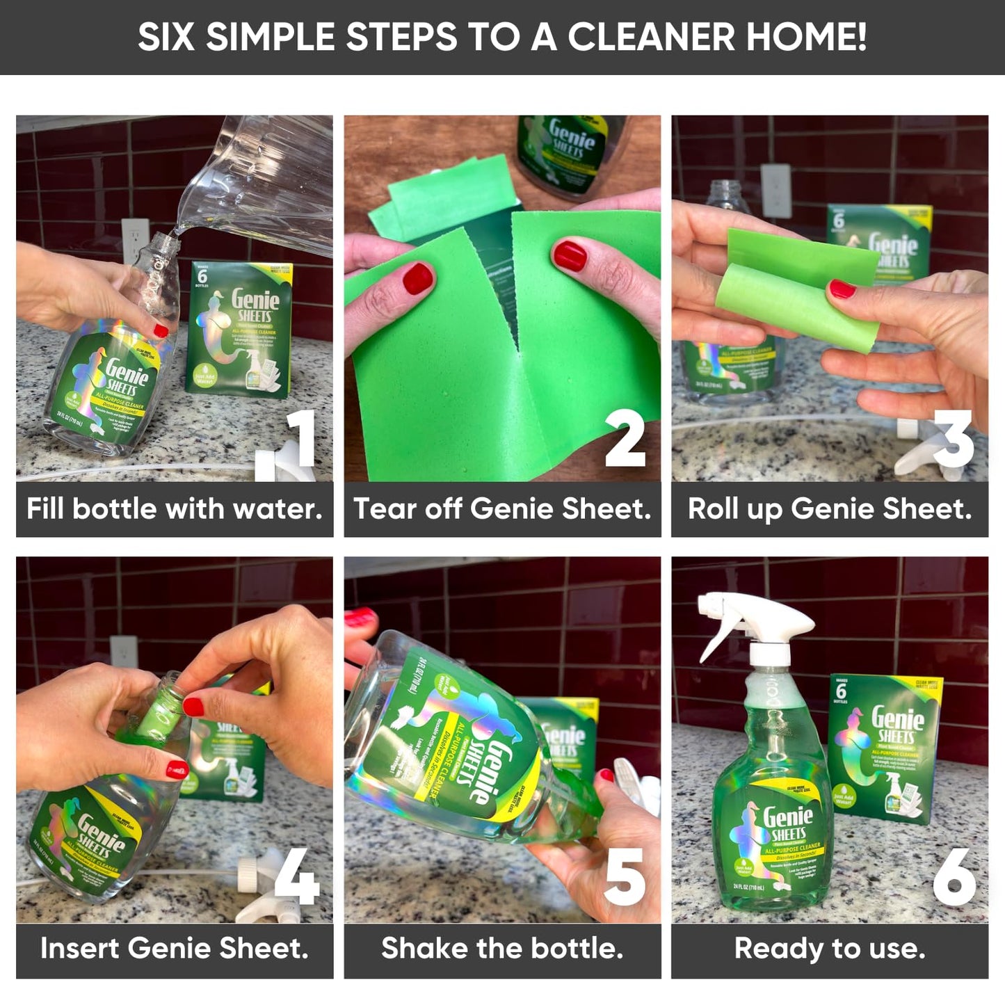Genie Sheets All Purpose Cleaner | Concentrate Makes 6 24oz Refills | Professional-Strength | Just Add Water | Sustainable Eco-Friendly Plant-Based