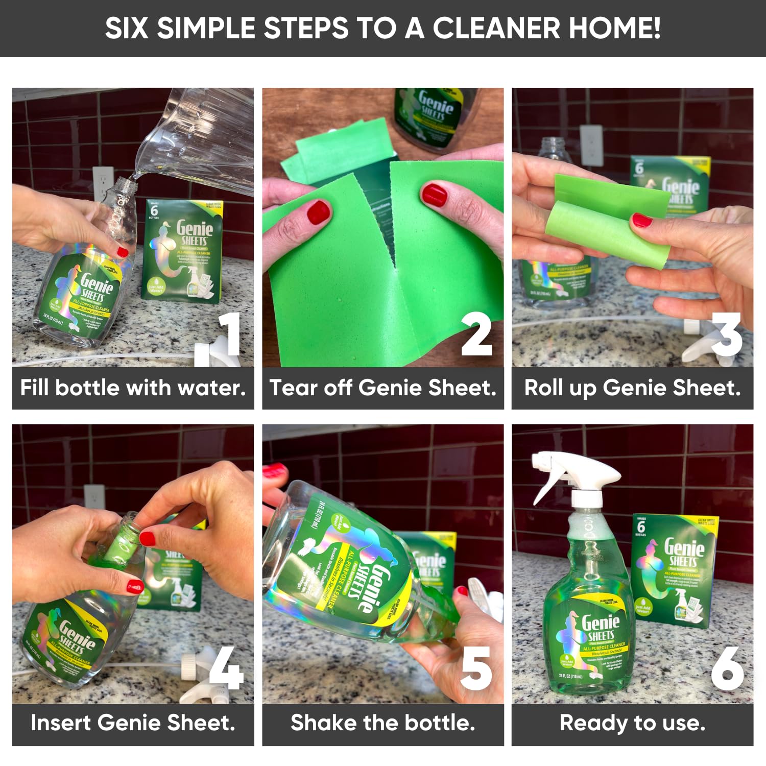 Genie Sheets All Purpose Cleaner | Concentrate Makes 6 24oz Refills | Professional-Strength | Just Add Water | Sustainable Eco-Friendly Plant-Based