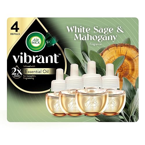 Air Wick Vibrant Plug-In Scented Oil Refills, 4 Count, White Sage & Mahogany, Air Fresheners, Essential Oils