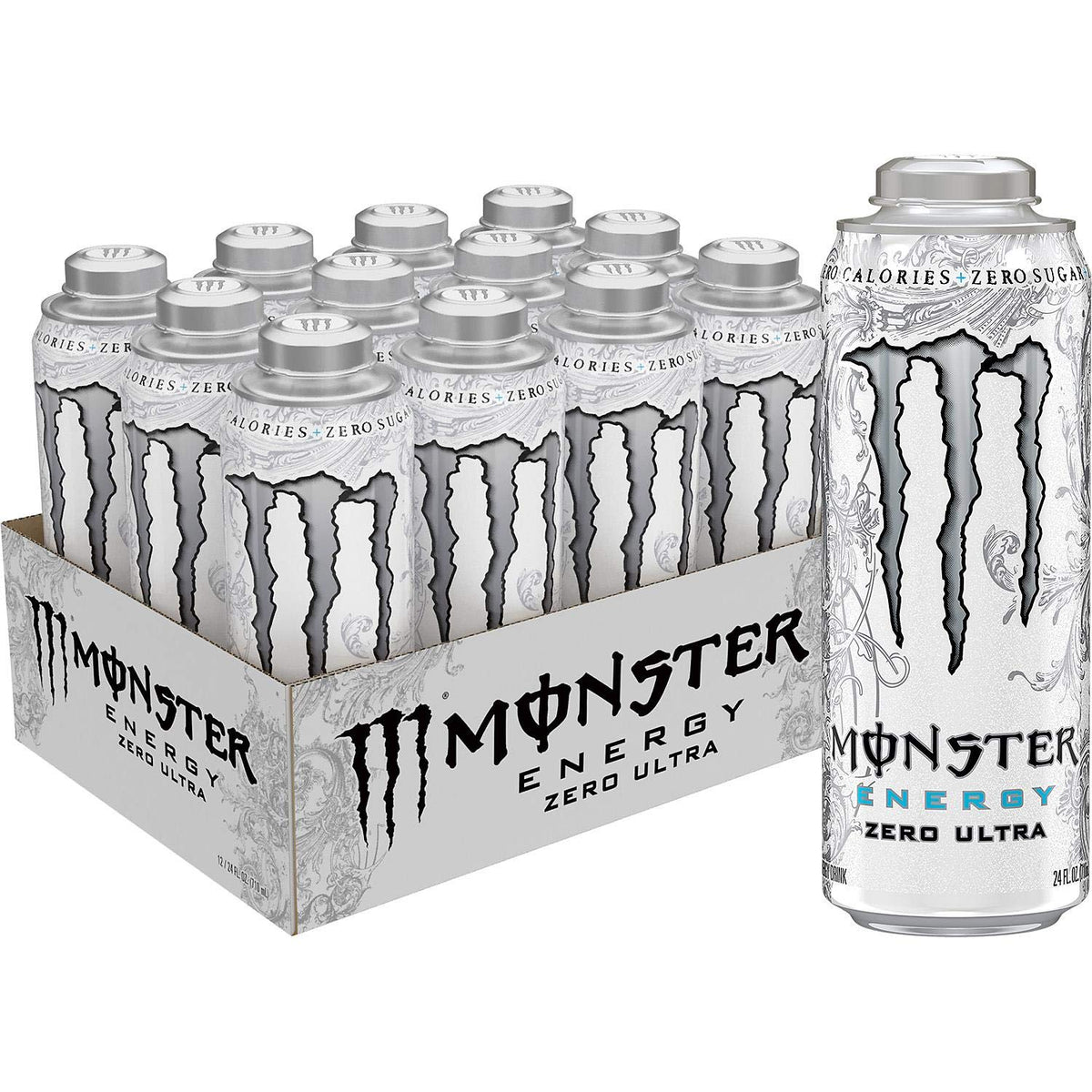 Monster Energy 24 ounce cans with Resealable Lids (Zero Ultra, 12 Cans)