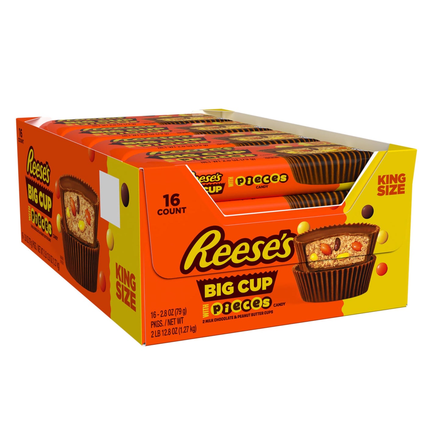 REESE'S Big Cup with Pieces Milk Chocolate King Size Peanut Butter Cups, Candy Packs, 2.8 oz (16 Count)