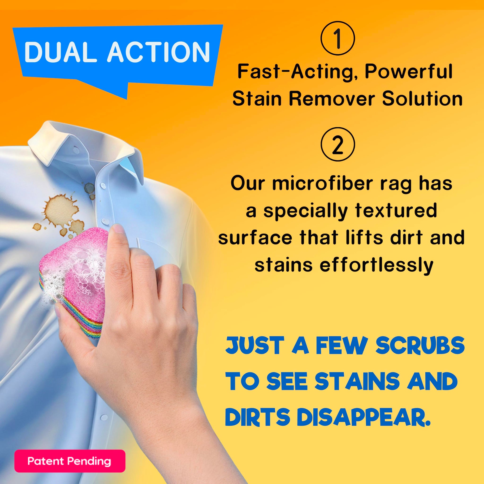 Magical Fiber Stain Remover- Use as Spot Remover- No Dry Cleaning Food, Grease, Coffee Off Laundry, Tea, Fabric, Pet Stains, Stain Remover Sponge