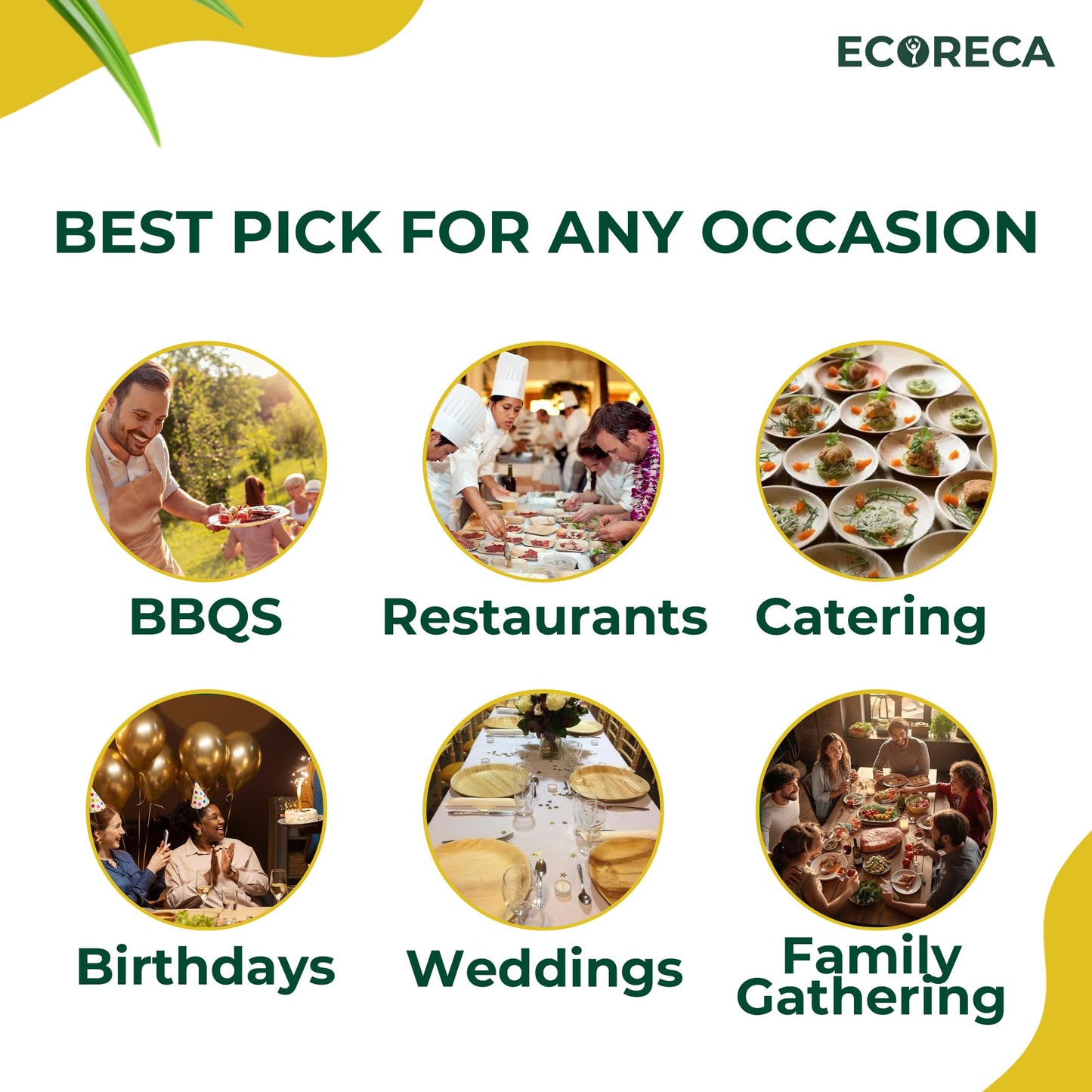 ECORECA 50-Pack Biodegradable Palm Leaf Dinnerware Set | 10-Inch Round Plates |Eco-Friendly and Microwave Safe | Disposable Party Plates, BBQ |