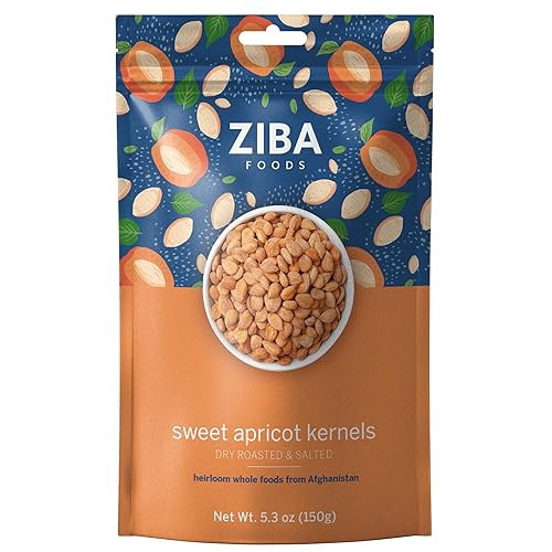 Ziba Foods Sweet Apricot Kernels | 5.3 oz | Non-GMO & Vegan Dried Apricot Seeds Whole 30 Friendly & Keto, Paleo, Dry Roasted Superseed | Wild Grown