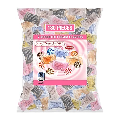 Scripture Candy Assorted Cream Flavored Hard Candy - 180 Individually Wrapped Christian Candies with Bible Verses - Faith-Based Sweets for Church