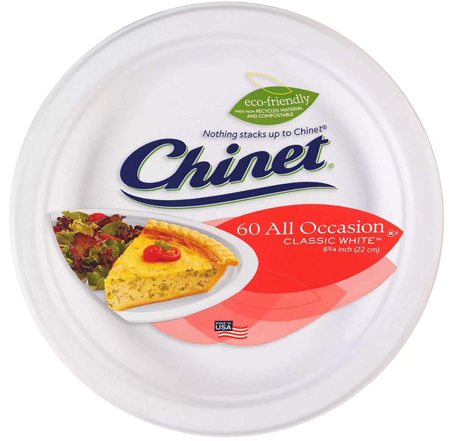 Chinet Classic Bundle - 60 Paper Bowls and 60 Paper Disposable Plates Combo - Classic White 16 Oz Bowls and All Occasion 8 3/4 Inch Classic White