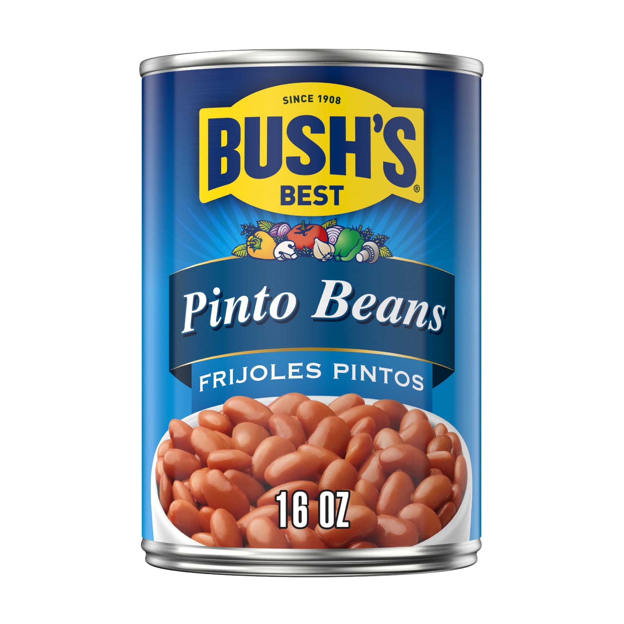 BUSH'S BEST Pinto Beans, 16 Ounce Can, Canned Beans, Pinto Beans Canned, Source of Plant Based Protein and Fiber, Low Fat, Gluten Free, For Soups