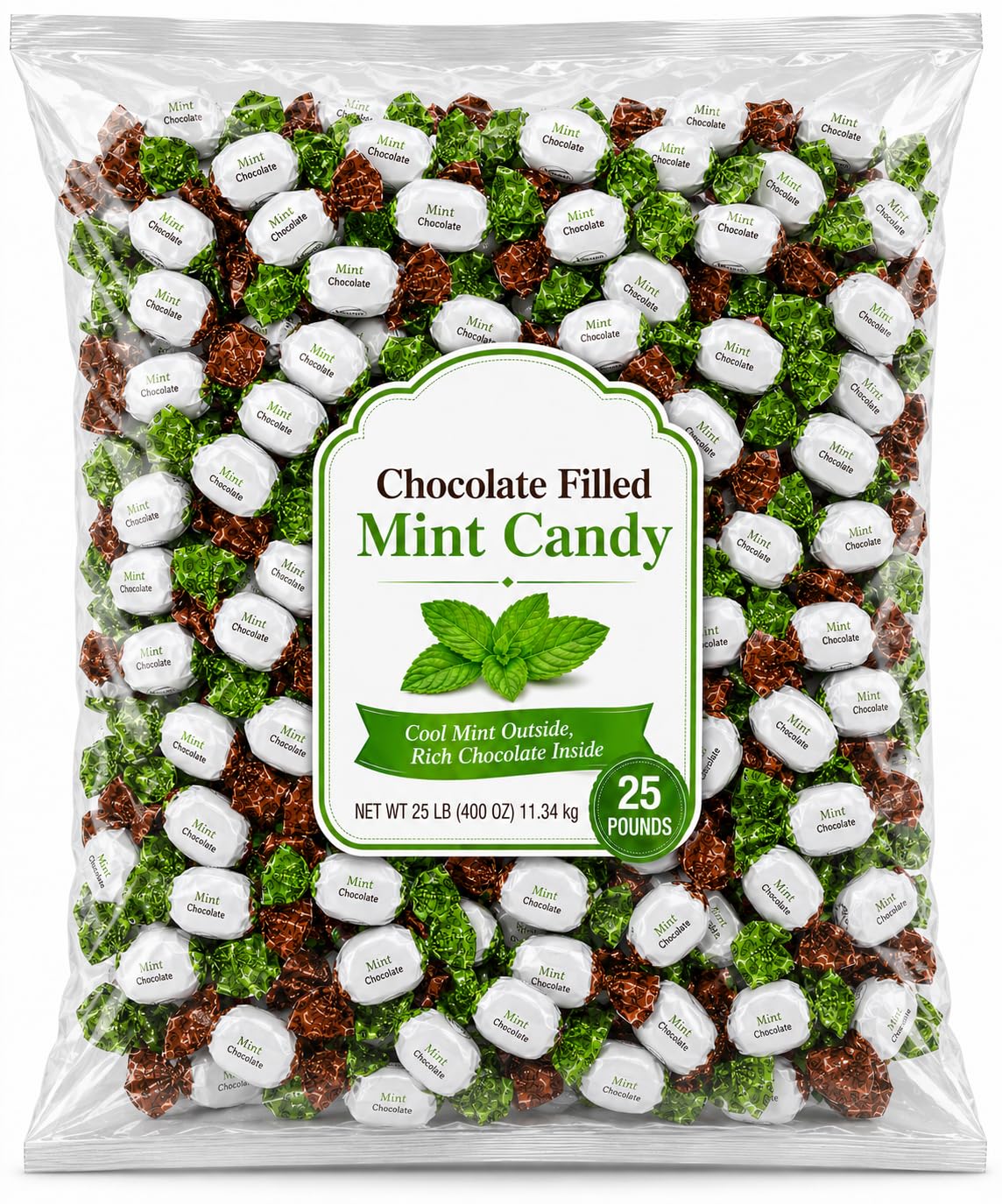 Chocolate Filled Mint Hard Candy - 25 lb (Approx. 2100 pieces)