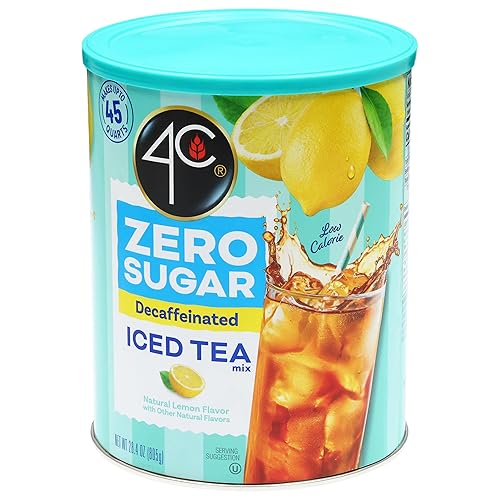 4C Zero Sugar Powdered Drink Mix Cannisters, Zero Sugar Decaffeinated Iced Tea, 45 Quarts, Family Sized Cannister, Low Calorie, Thirst Quenching