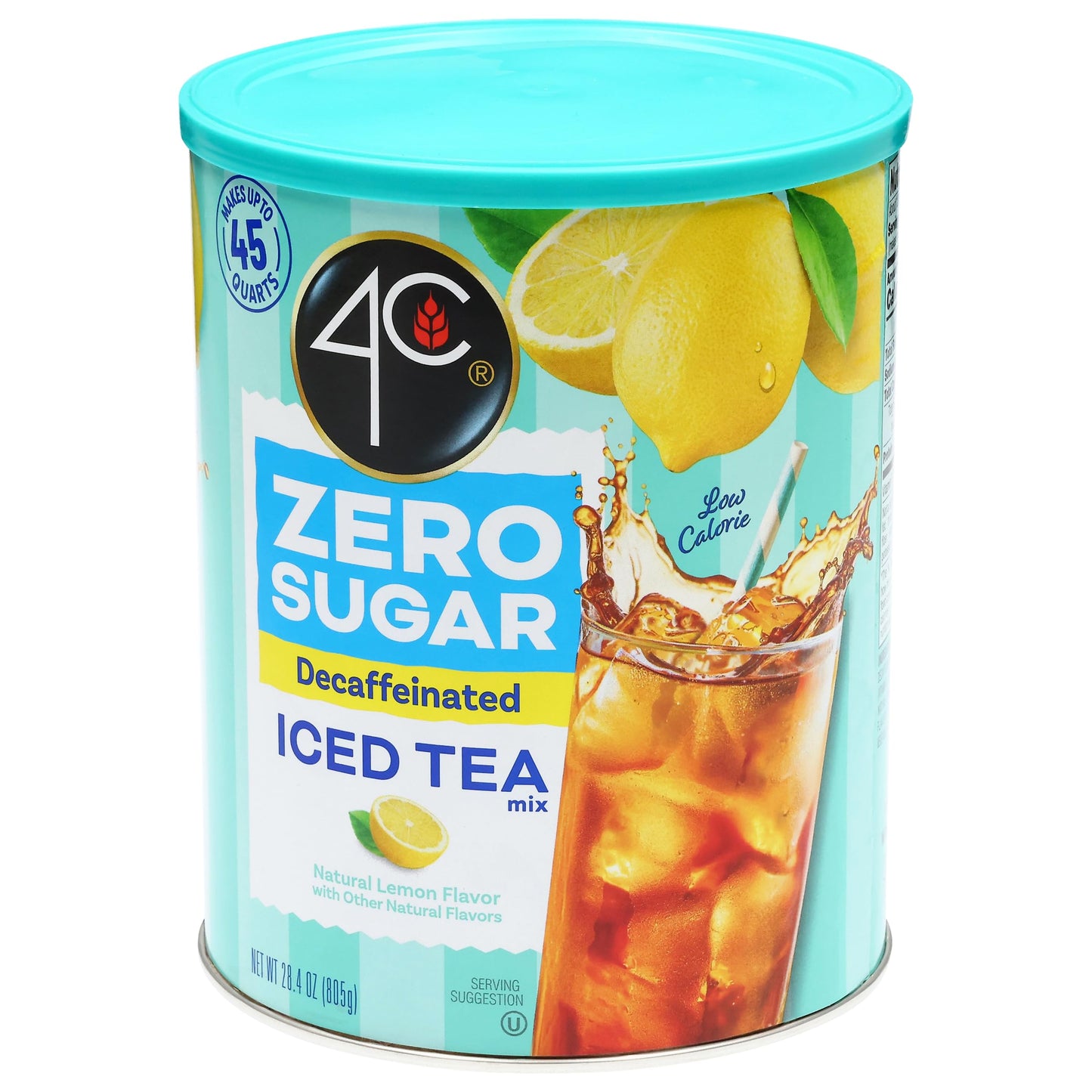 4C Zero Sugar Powdered Drink Mix Cannisters, Zero Sugar Decaffeinated Iced Tea, 45 Quarts, Family Sized Cannister, Low Calorie, Thirst Quenching
