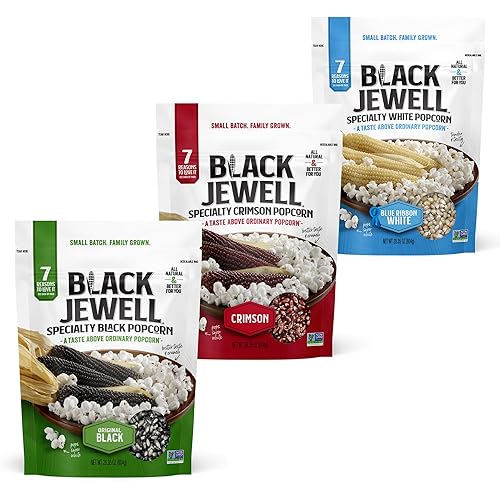 Black Jewell Gourmet Popcorn Kernels, Variety Pack with Original Black, Blue Ribbon White, and Crimson (Pack of 3)
