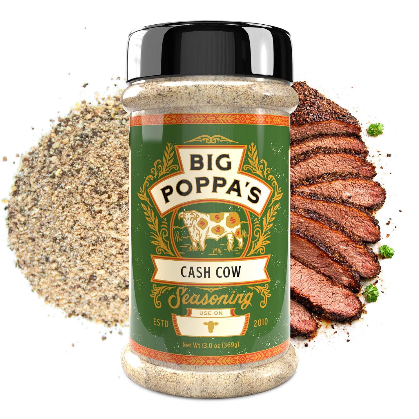 Big Poppa’s Cash Cow Beef Rub - Championship BBQ Seasoning for Brisket, Burgers & Ribeye - Balanced Beefy Flavor with Smoked Sea Salt & Natural Beef
