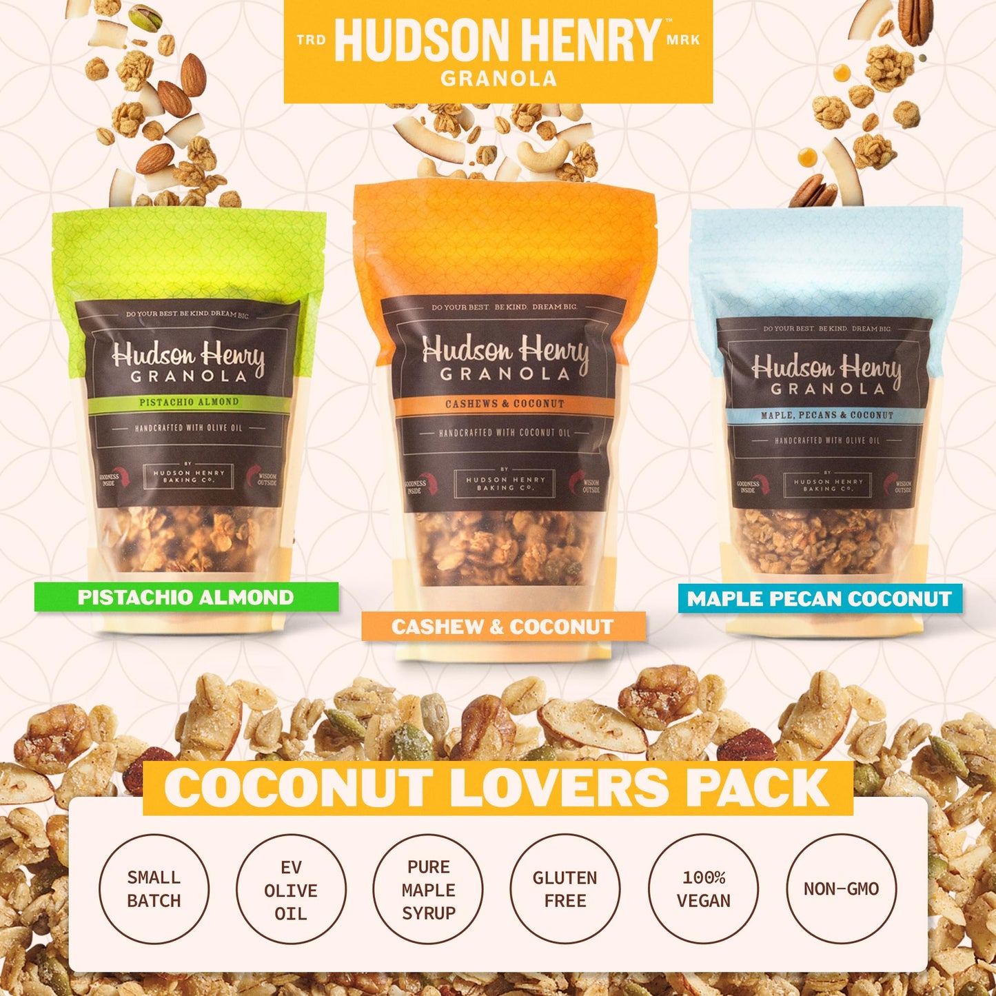 Hudson Henry Granola Coconut Lovers Variety Pack | Small Batch Baked Gluten Free Granola with Pure Maple Syrup, Organic Coconut & Extra Virgin Olive