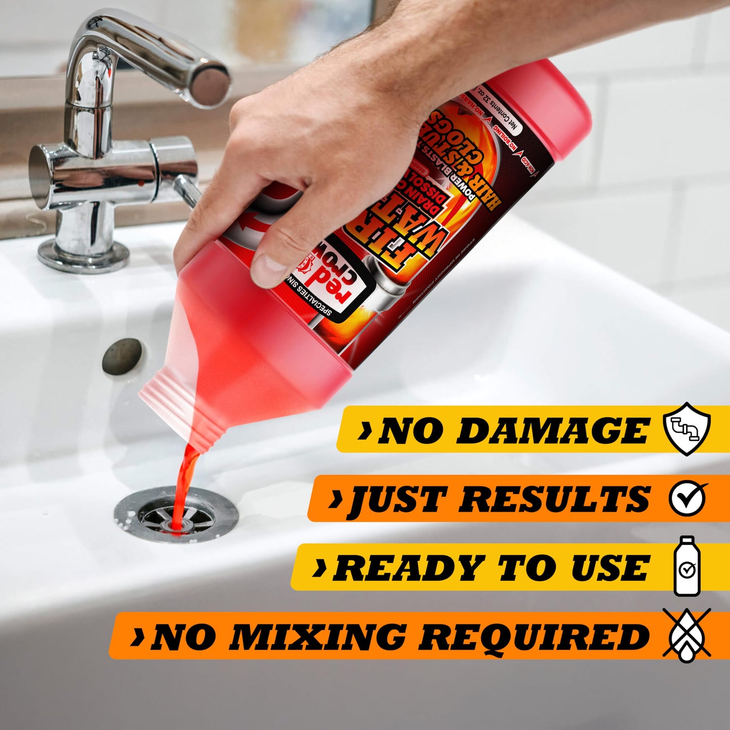 Fire Water Max Drain Clog Dissolver, Hair Clog Liquid Cleaner & Remover for Any Sink Shower Tub Pipe Drains Septic Safe, 5X Faster Action, 1 Quart