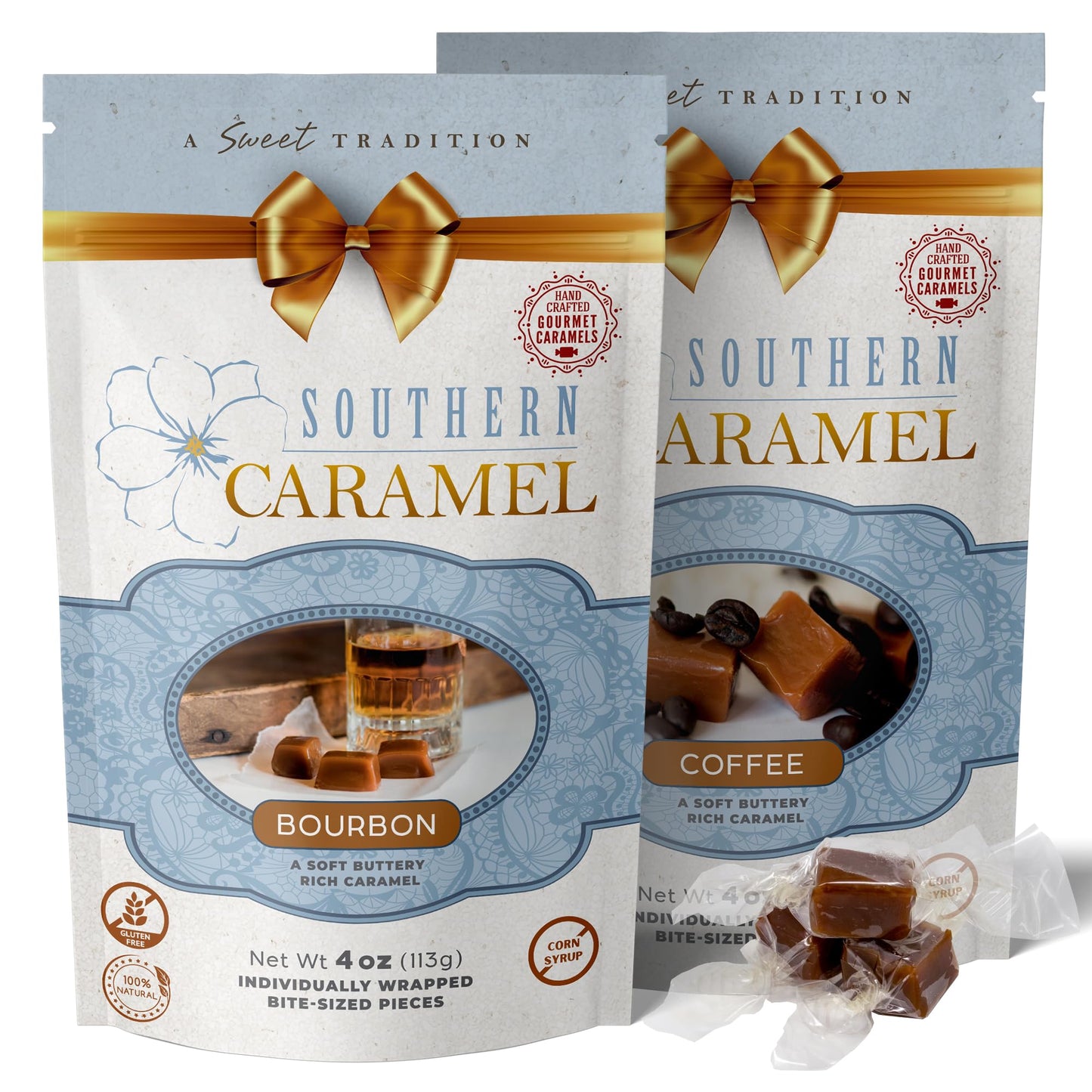 Southern Caramel Gourmet Caramel Bundle, Bold Coffee & Smooth Bourbon, Rich Buttery Caramels, Handcrafted, Small Batch, Gluten Free, No Corn Syrup