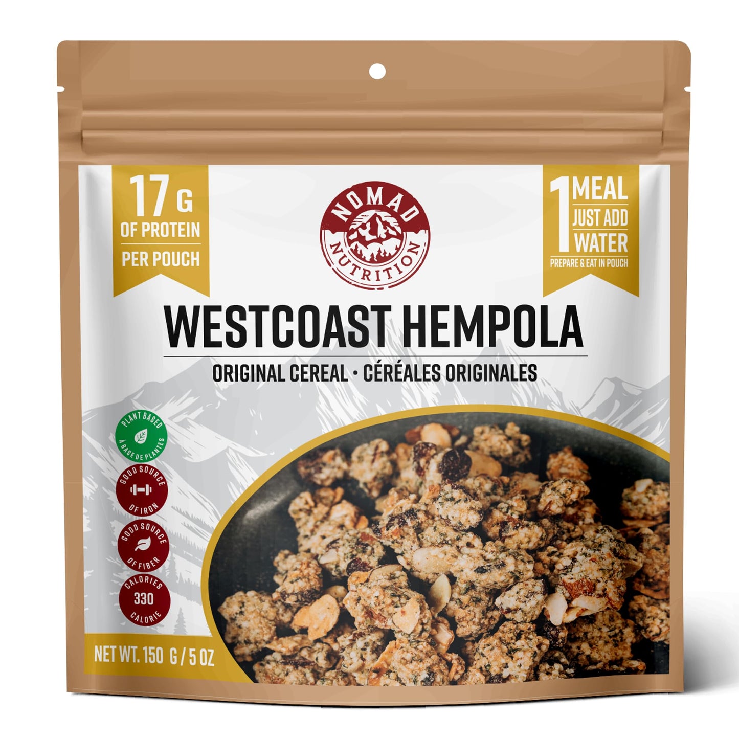 Nomad Nutrition Westcoast Hempola - Original Cereal | Granola Instant Freeze Dried Backpacking & Camping Food | Plant-Based, Non-GMO Hiking Meals