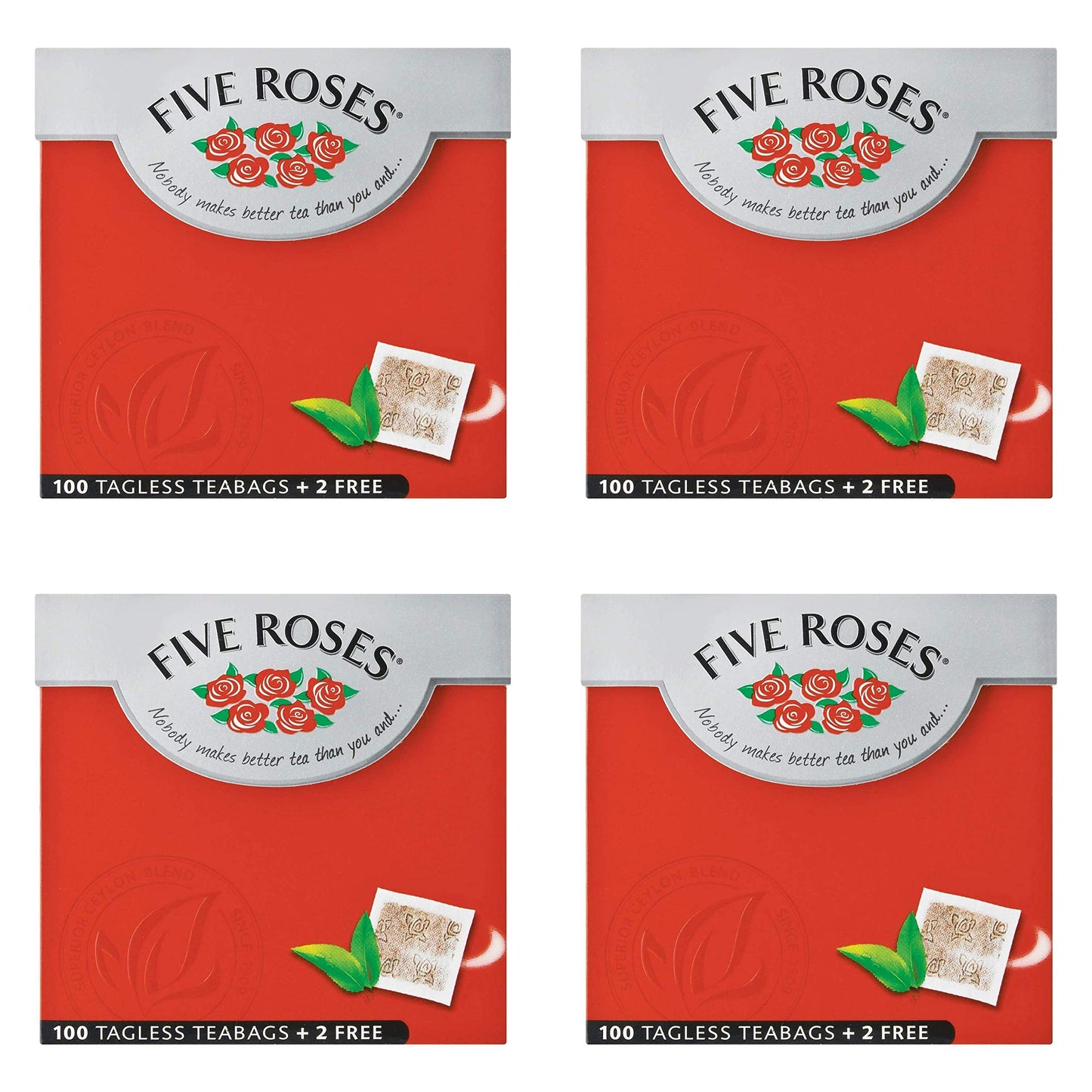 Five Roses Tea, 102 Tagless Teabags (Pack of 4)