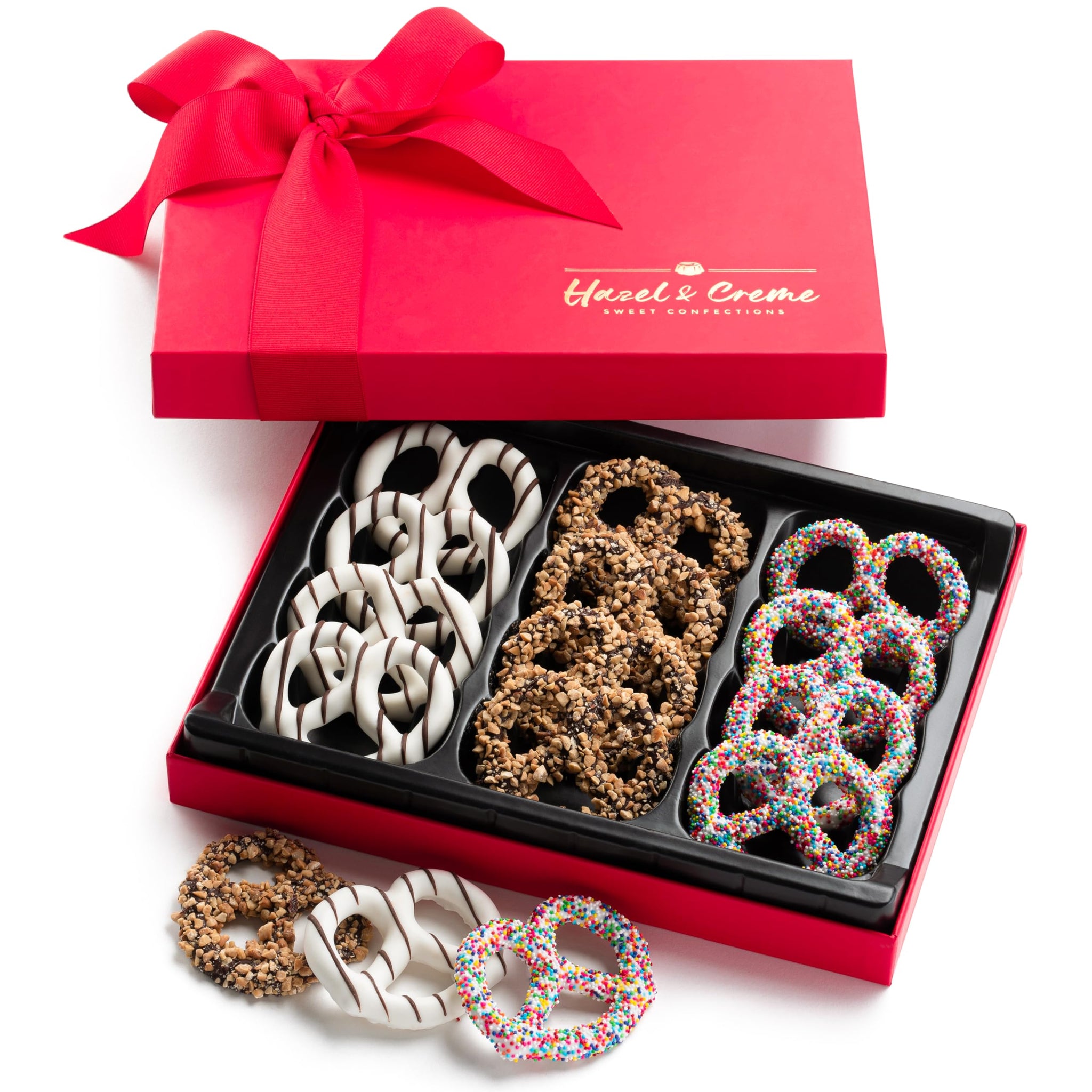 Chocolate Pretzel Gift Basket - Dark Chocolate Covered Pretzels in Elegant Gift Box - Gourmet Kosher Gift for Him or Her, Birthdays, Anniversaries