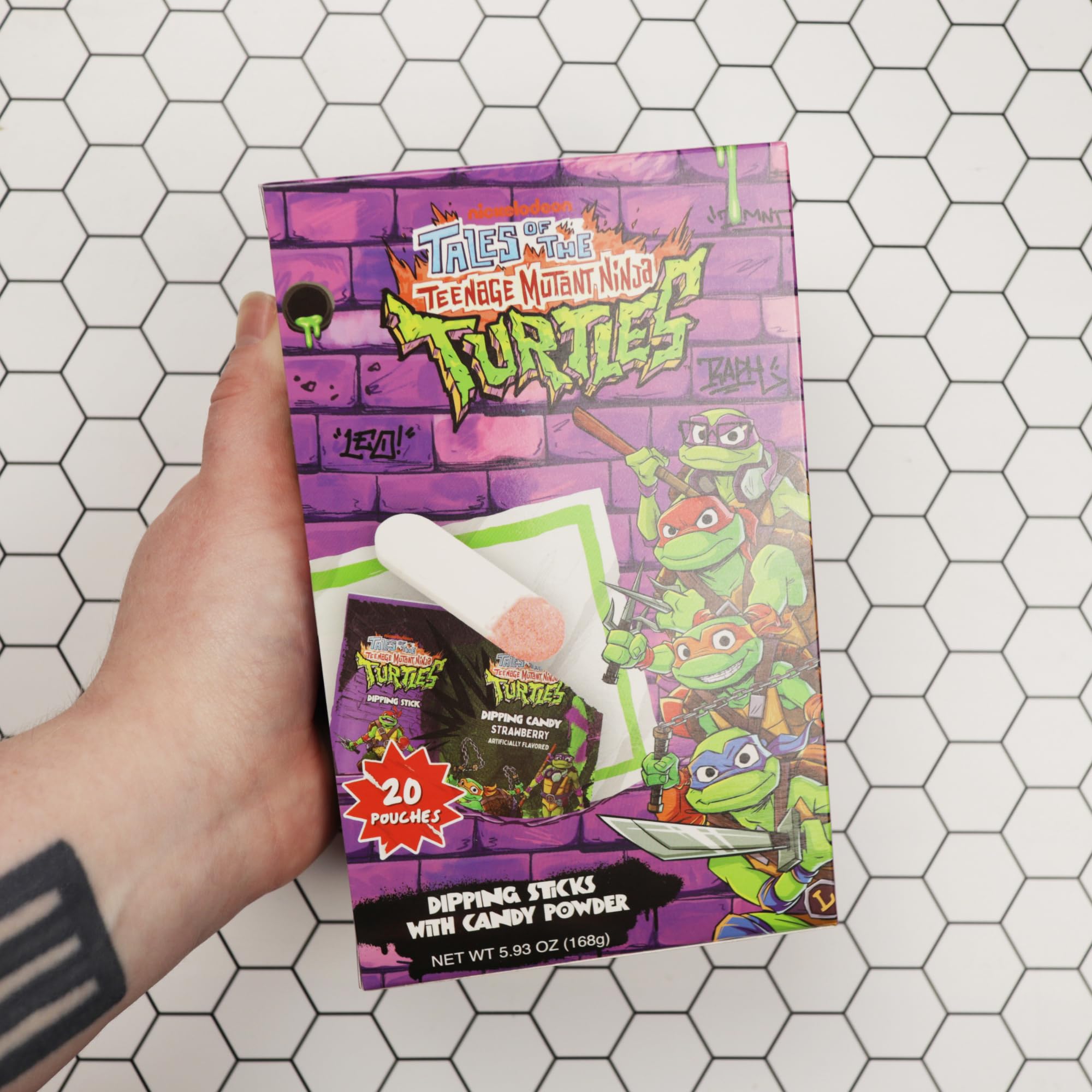 Teenage Mutant Ninja Turtles TMNT Candy Sticks and Dipping Powder, Strawberry Flavored Birthday Party Favors, 20 Pouches