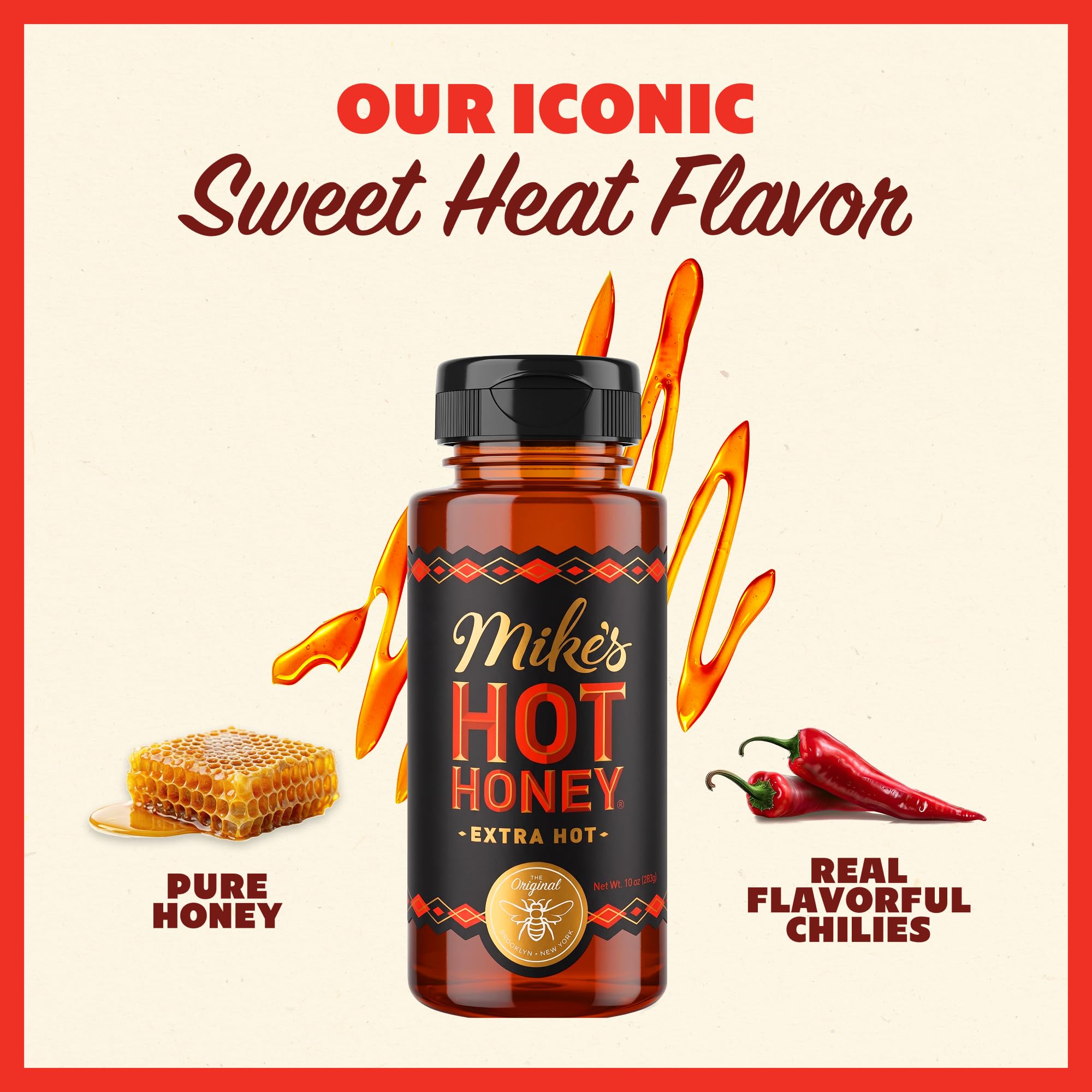 Mike's Hot Honey, Extra Hot, America's #1 Brand of Hot Honey, Spicy Honey Infused with Chili Peppers, Sweet Heat, Perfect for Hot Sauce Lovers (10oz