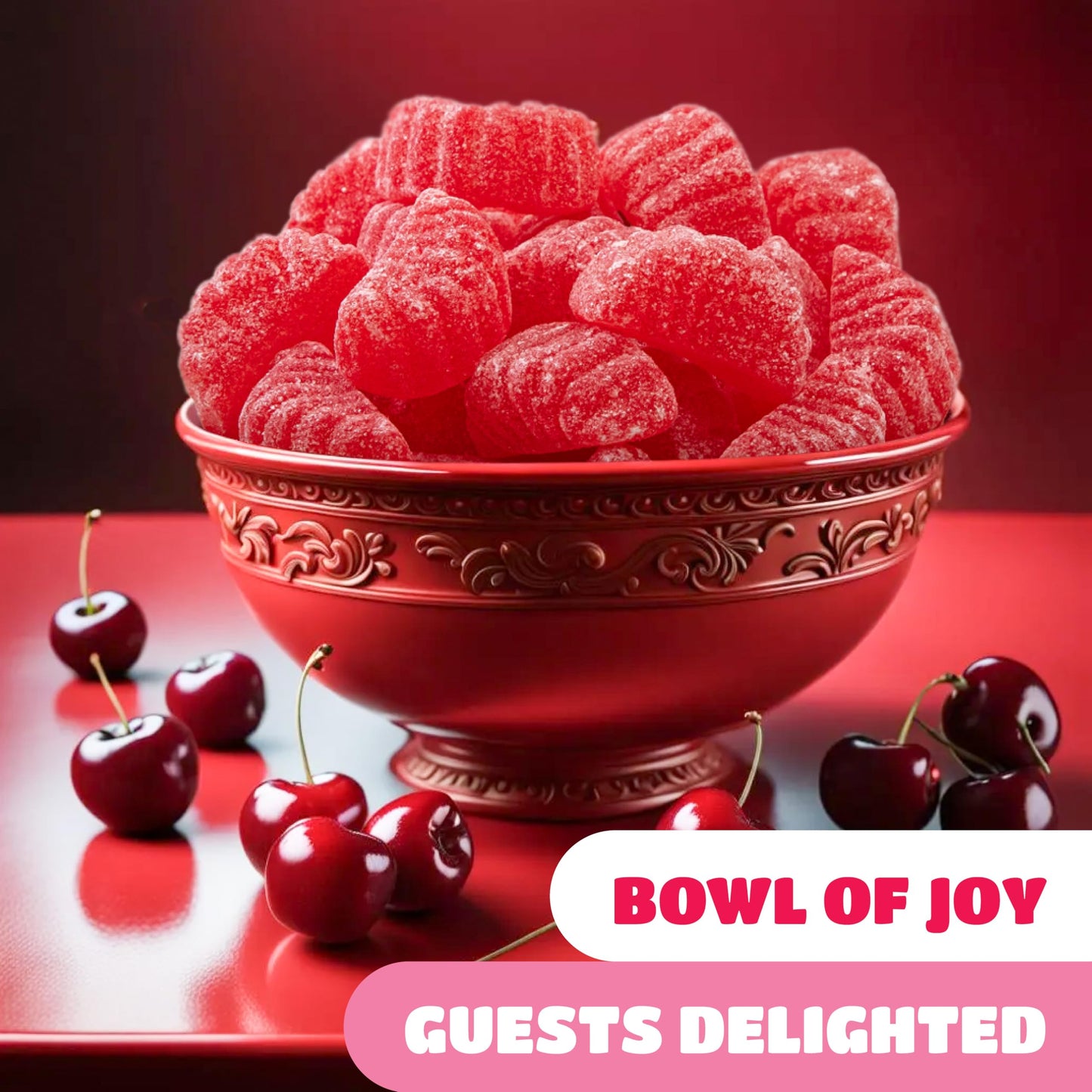 Cherry Slices Candy - 1 Pound Pack - Chewy Candy for Office Bowls & Holiday Buffets - Gelatin Free Jelly Candies for Snacking & Gifts - Nostalgic