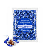 Milk Chocolate Candy Pieces Blue Star Foil Wrapped Bulk Bag - 25 lb (Approx. 2500 pieces)