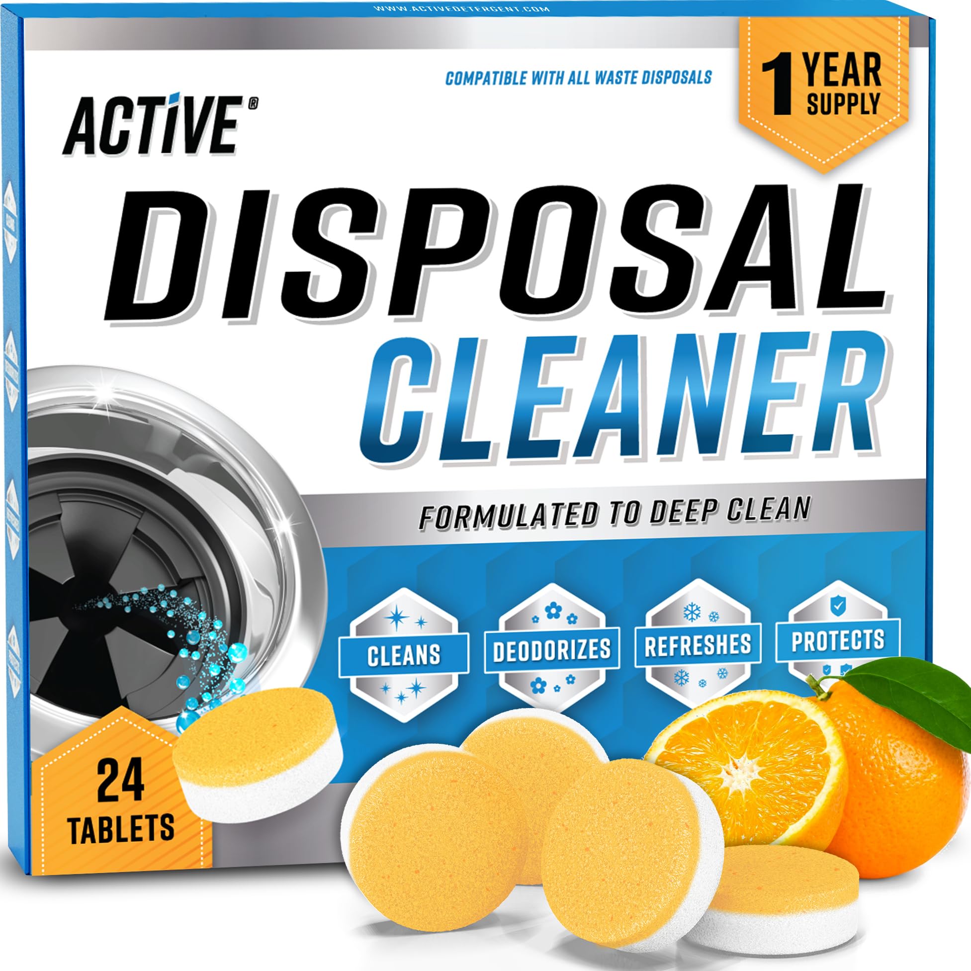Garbage Disposal Cleaner Deodorizer Tablets - 24 Pack, New Powerful XL Foaming Tablet - Fresh Citrus Foam Sink Garburator Disposer Freshener, Natural