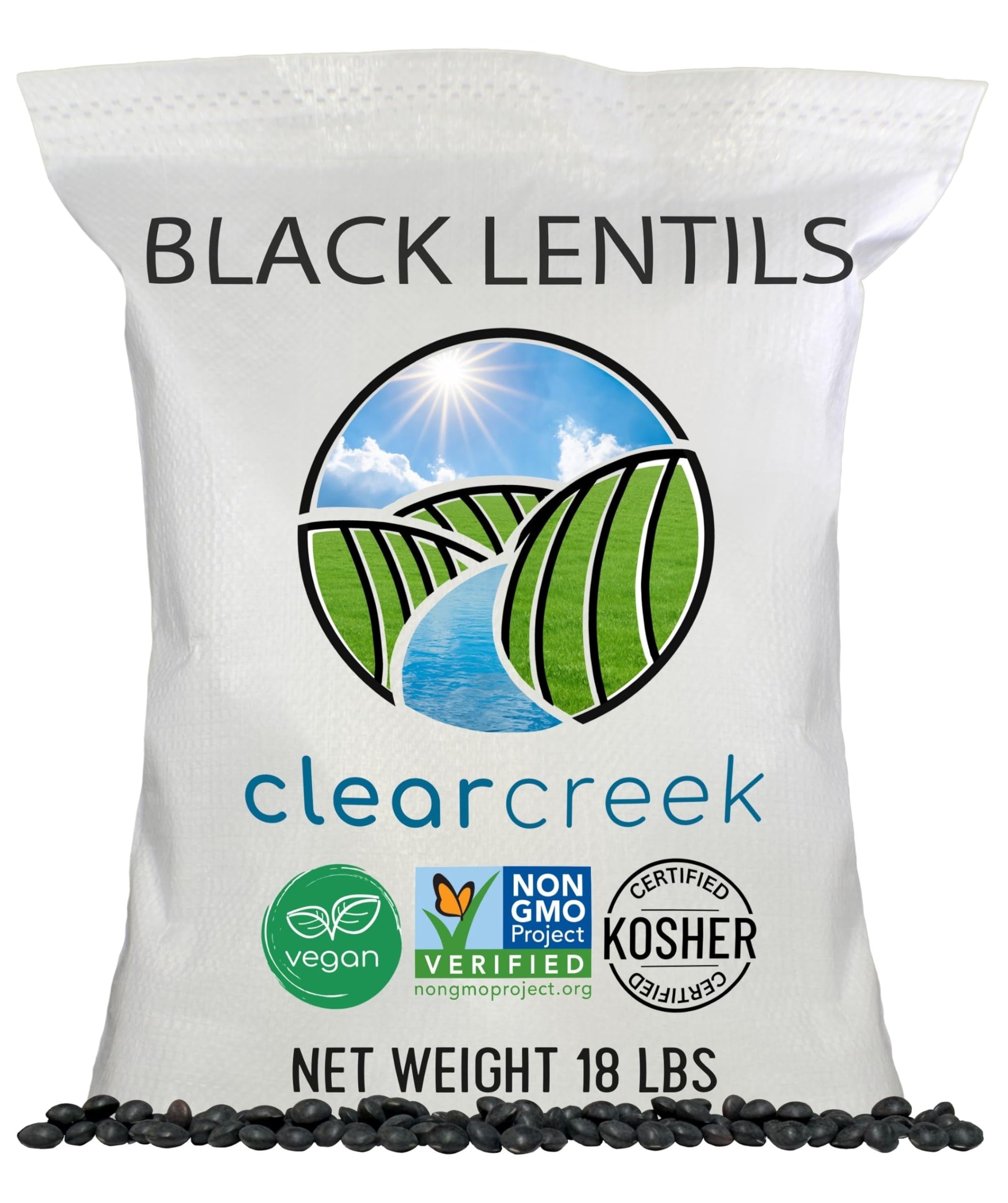 CLEAR CREEK Black Lentils | Caviar or Beluga Lentils| 18 lbs | Non-GMO | Kosher | Premium Quality | Versatile | Ideal for Healthy Cooking