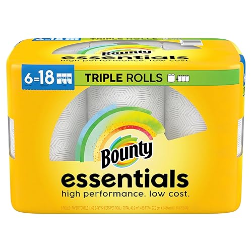 Bounty Essentials Select-A-Size Paper Towels, White, 6 Triple Rolls = 18 Regular Rolls