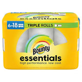 Bounty Essentials Select-A-Size Paper Towels, White, 6 Triple Rolls = 18 Regular Rolls