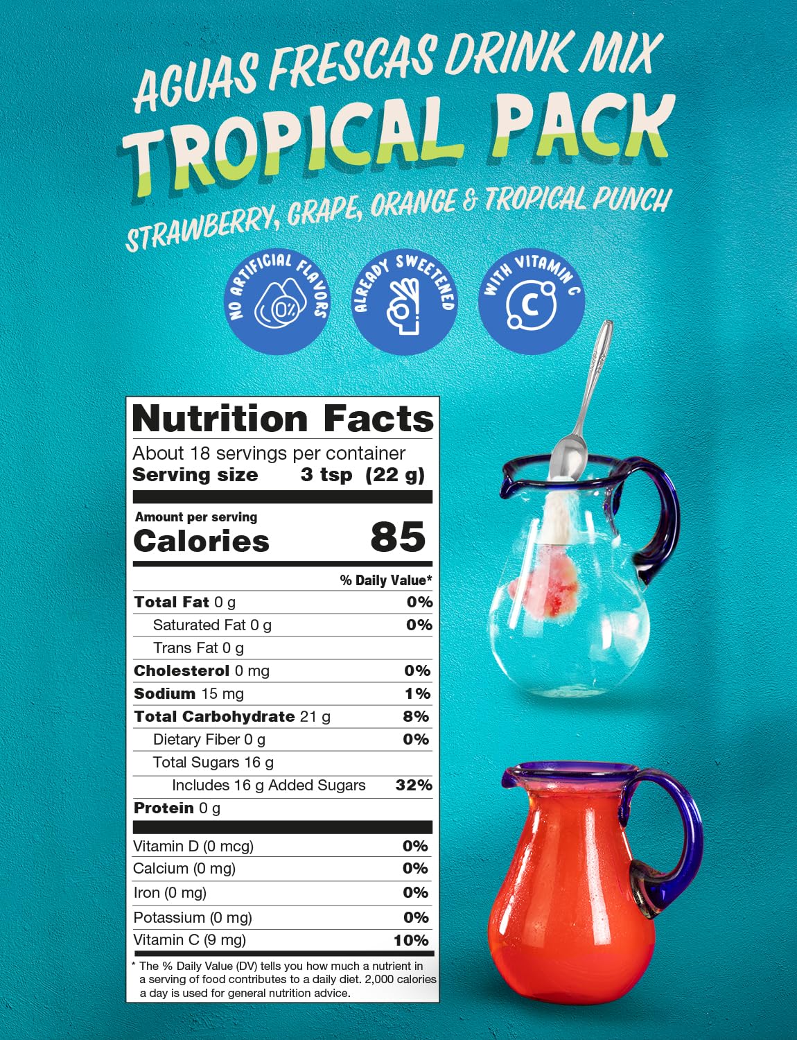 Klass Aguas Frescas Drink Mix Tropical Variety Pack - Strawberry, Grape, Tropical Punch & Orange - Powder Drink Mix, Water Drink Mix with Natural