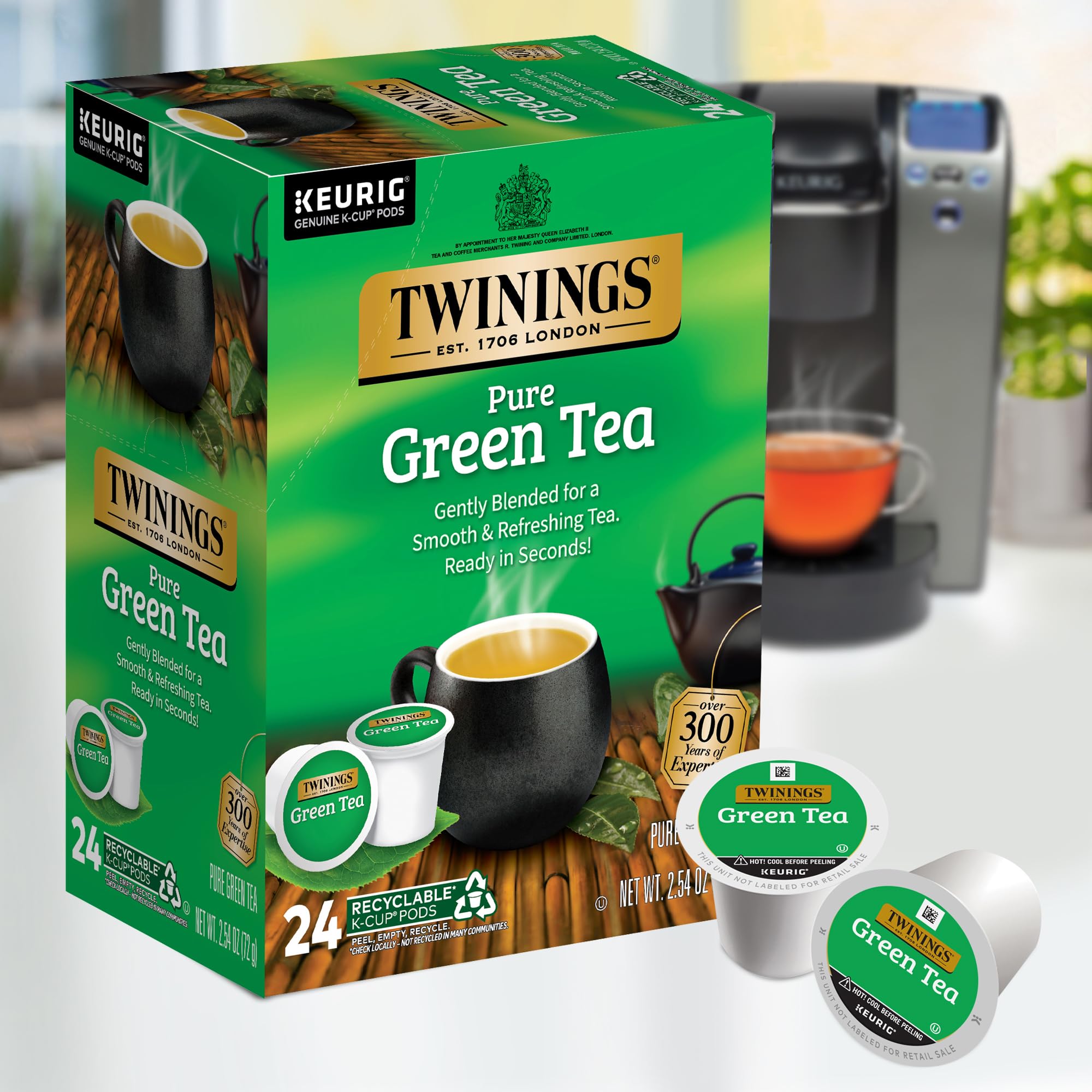 Twinings Pure Green Tea K-Cup Pods for Keurig, 24 Count (Pack of 2), Smooth Flavour, Enticing Aroma, Caffeinated, Enjoy Hot or Iced